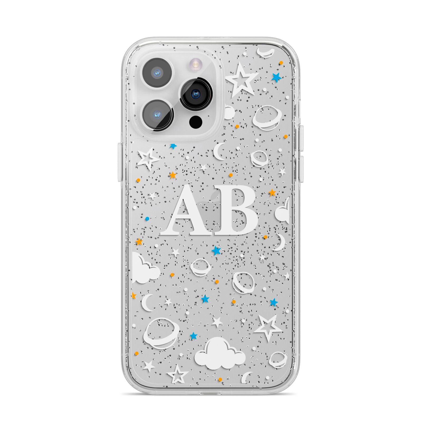 Astronomical Initials iPhone 14 Pro Max Glitter Tough Case Silver