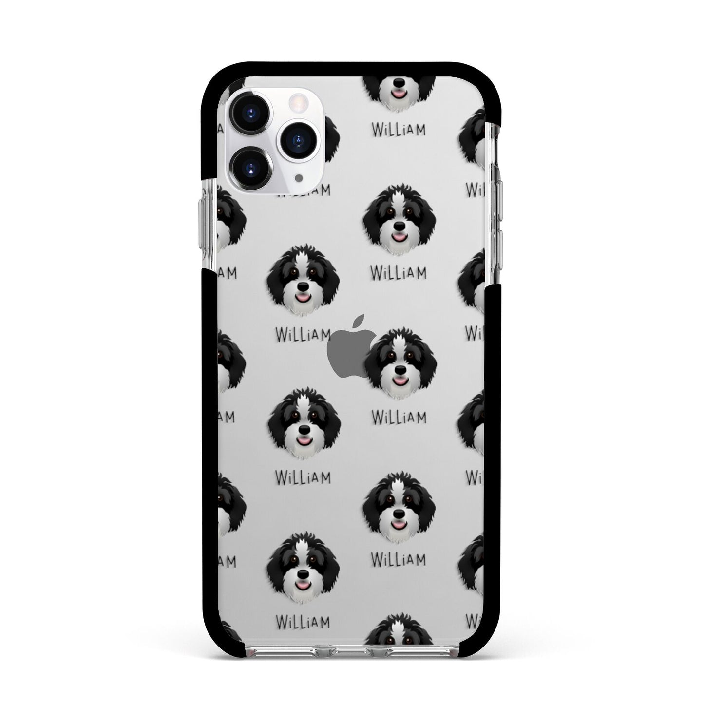 Aussiedoodle Icon with Name Apple iPhone 11 Pro Max in Silver with Black Impact Case