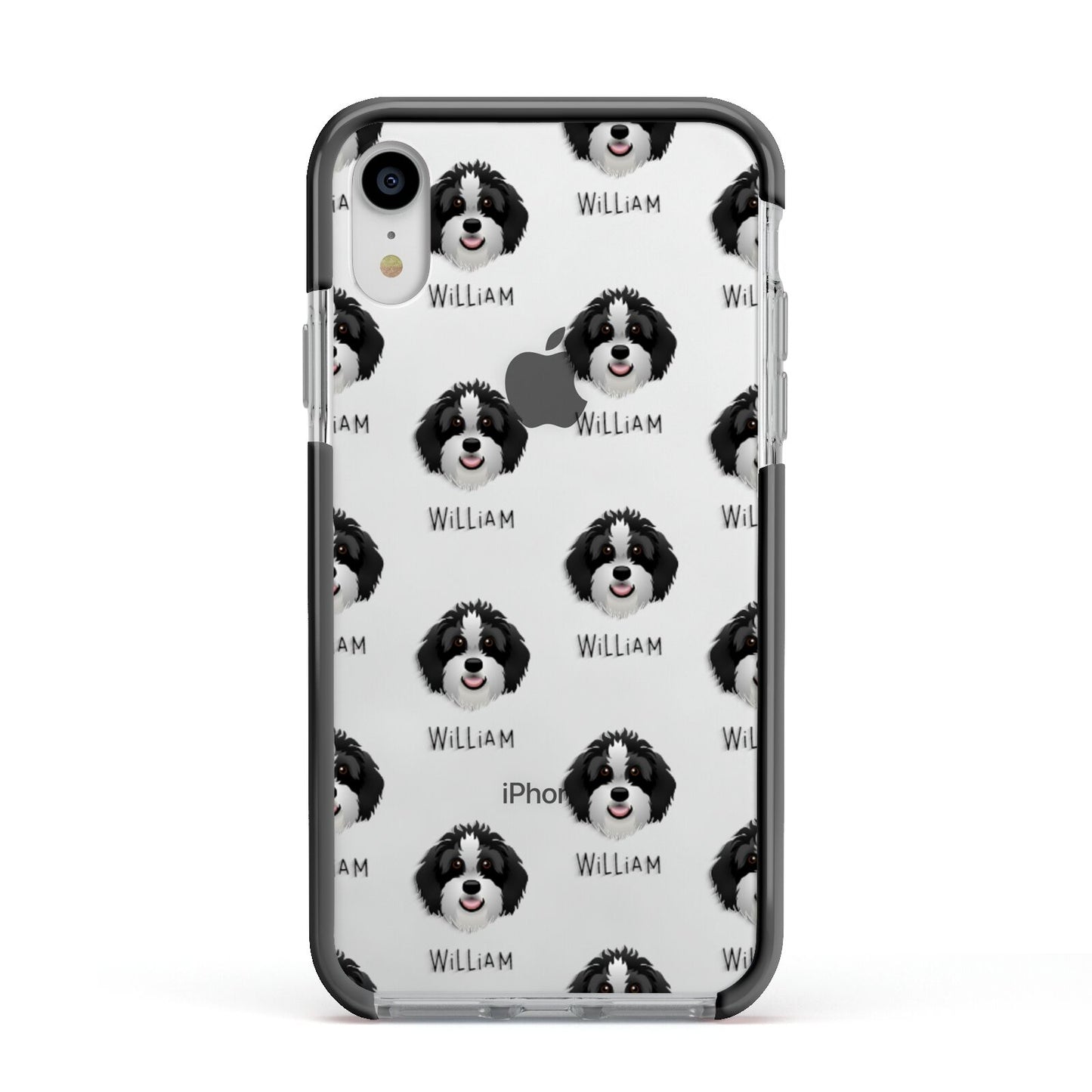 Aussiedoodle Icon with Name Apple iPhone XR Impact Case Black Edge on Silver Phone
