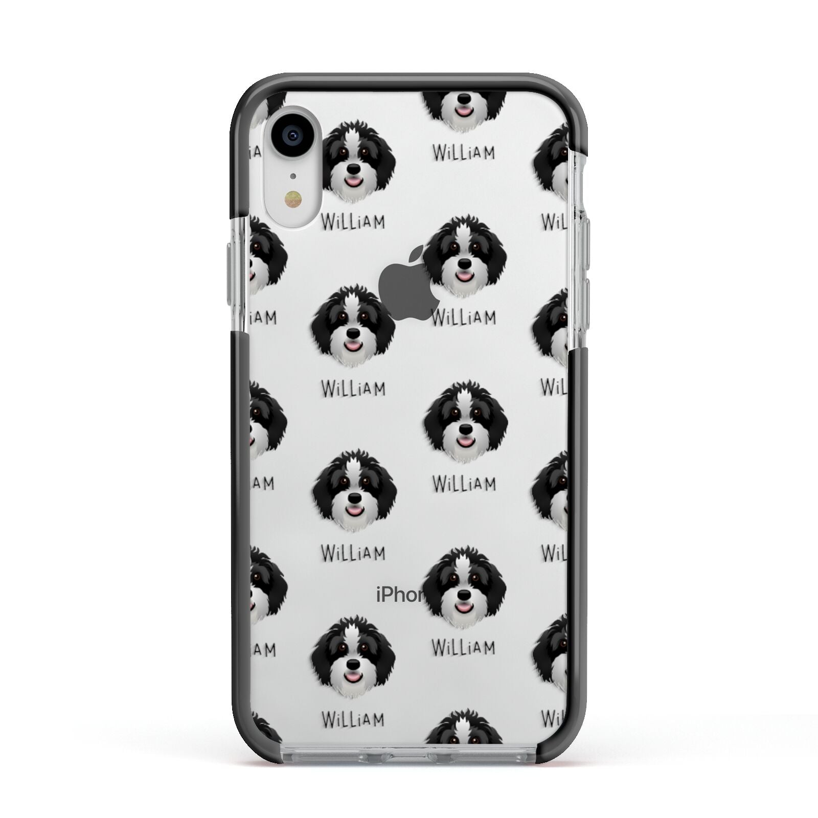 Aussiedoodle Icon with Name Apple iPhone XR Impact Case Black Edge on Silver Phone