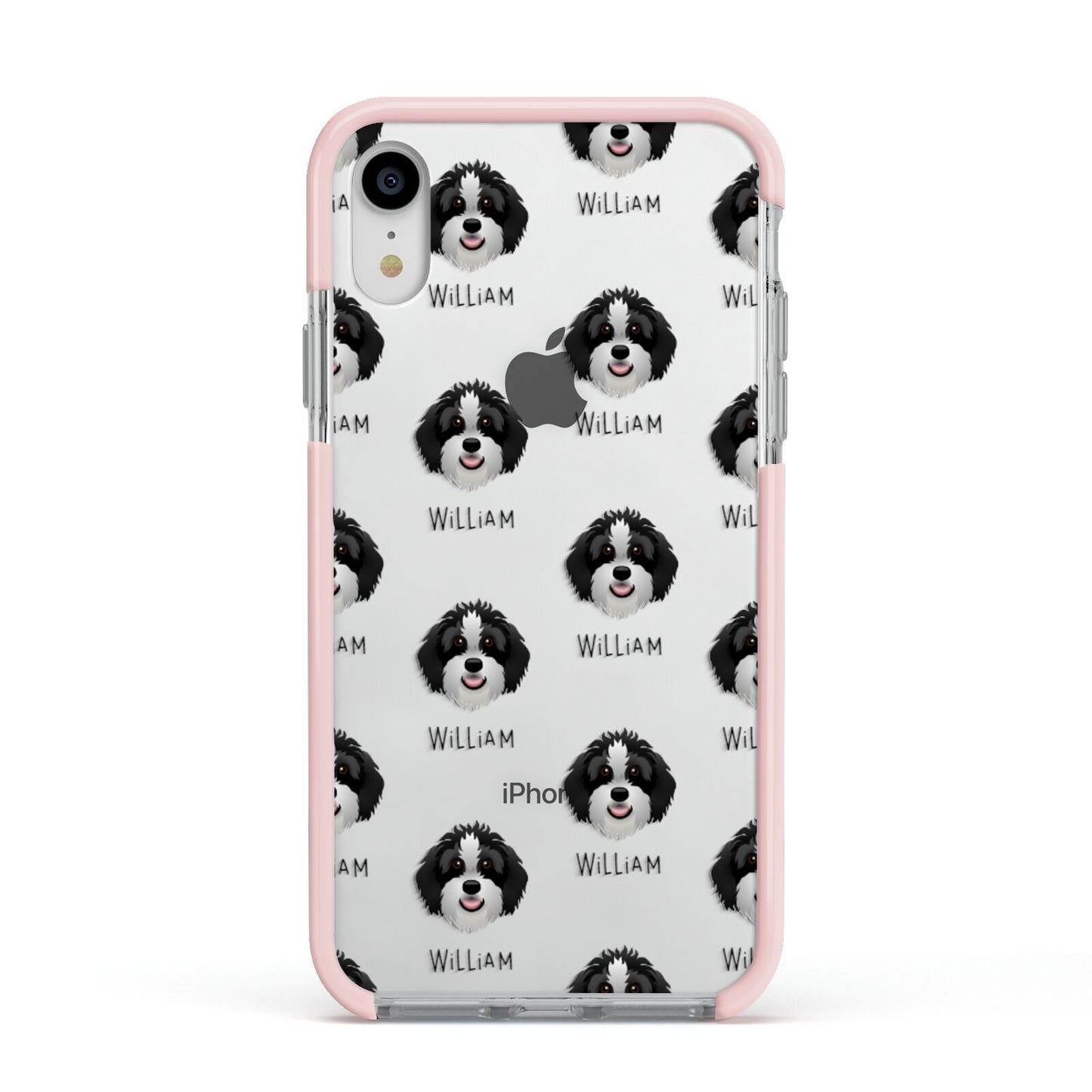 Aussiedoodle Icon with Name Apple iPhone XR Impact Case Pink Edge on Silver Phone