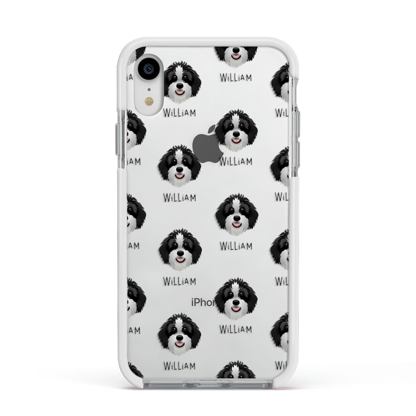 Aussiedoodle Icon with Name Apple iPhone XR Impact Case White Edge on Silver Phone