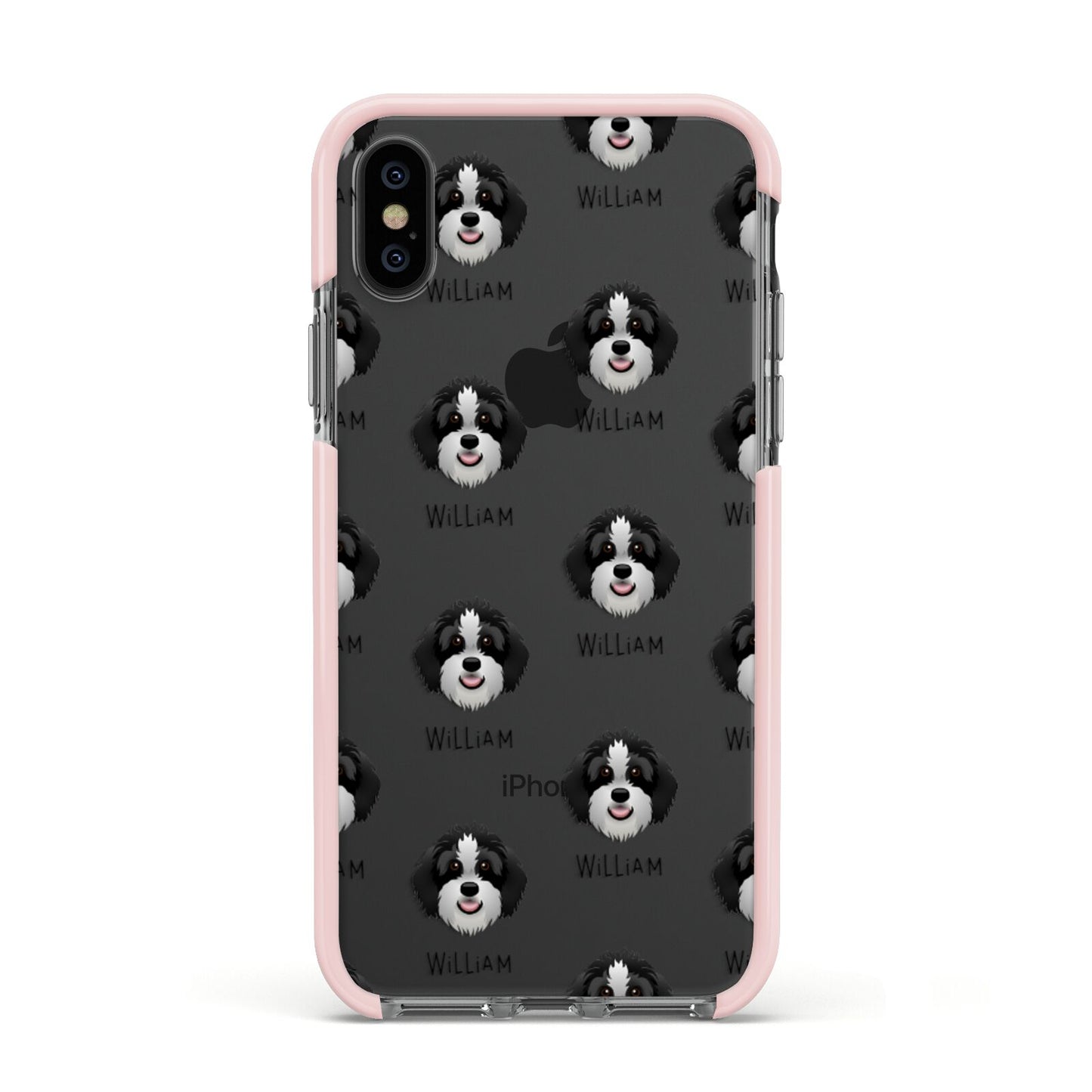 Aussiedoodle Icon with Name Apple iPhone Xs Impact Case Pink Edge on Black Phone