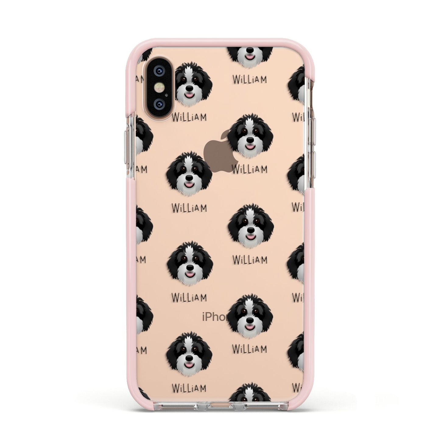 Aussiedoodle Icon with Name Apple iPhone Xs Impact Case Pink Edge on Gold Phone