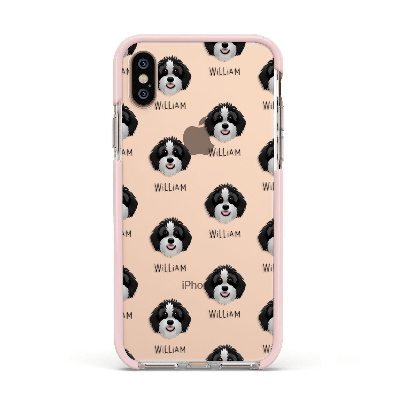 Aussiedoodle Icon with Name Apple iPhone Xs Impact Case Pink Edge on Gold Phone