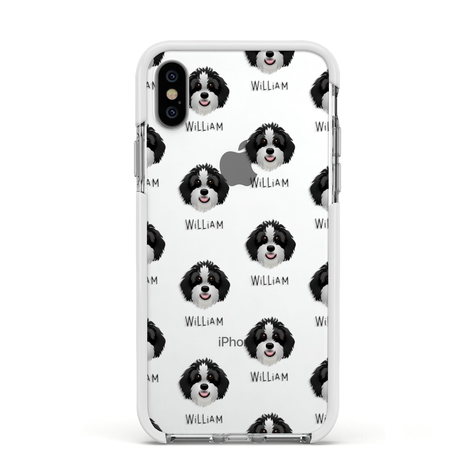 Aussiedoodle Icon with Name Apple iPhone Xs Impact Case White Edge on Silver Phone