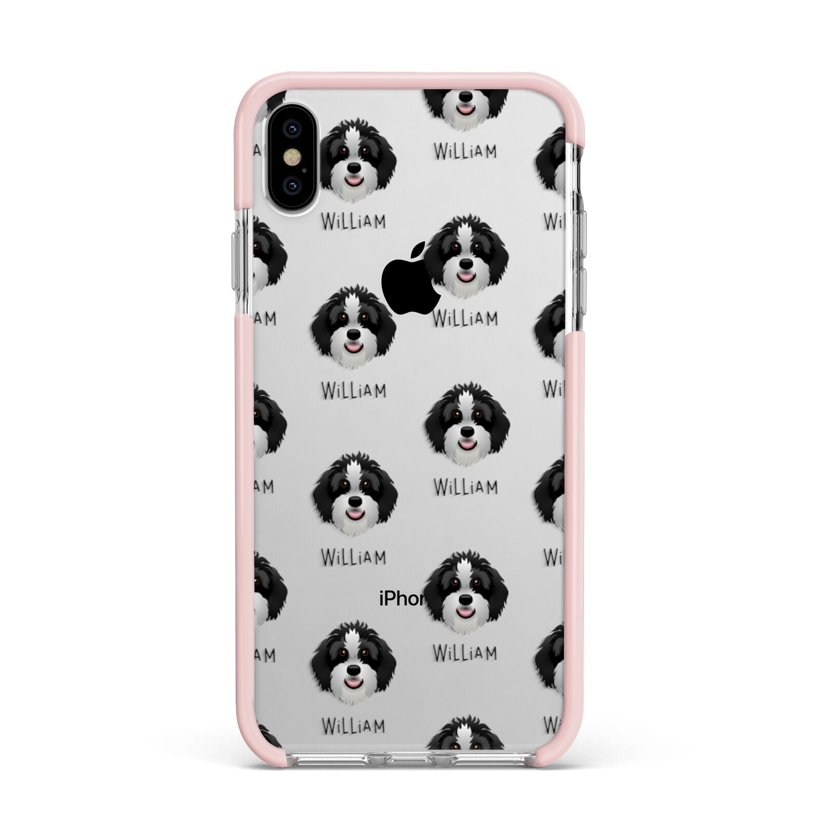 Aussiedoodle Icon with Name Apple iPhone Xs Max Impact Case Pink Edge on Silver Phone