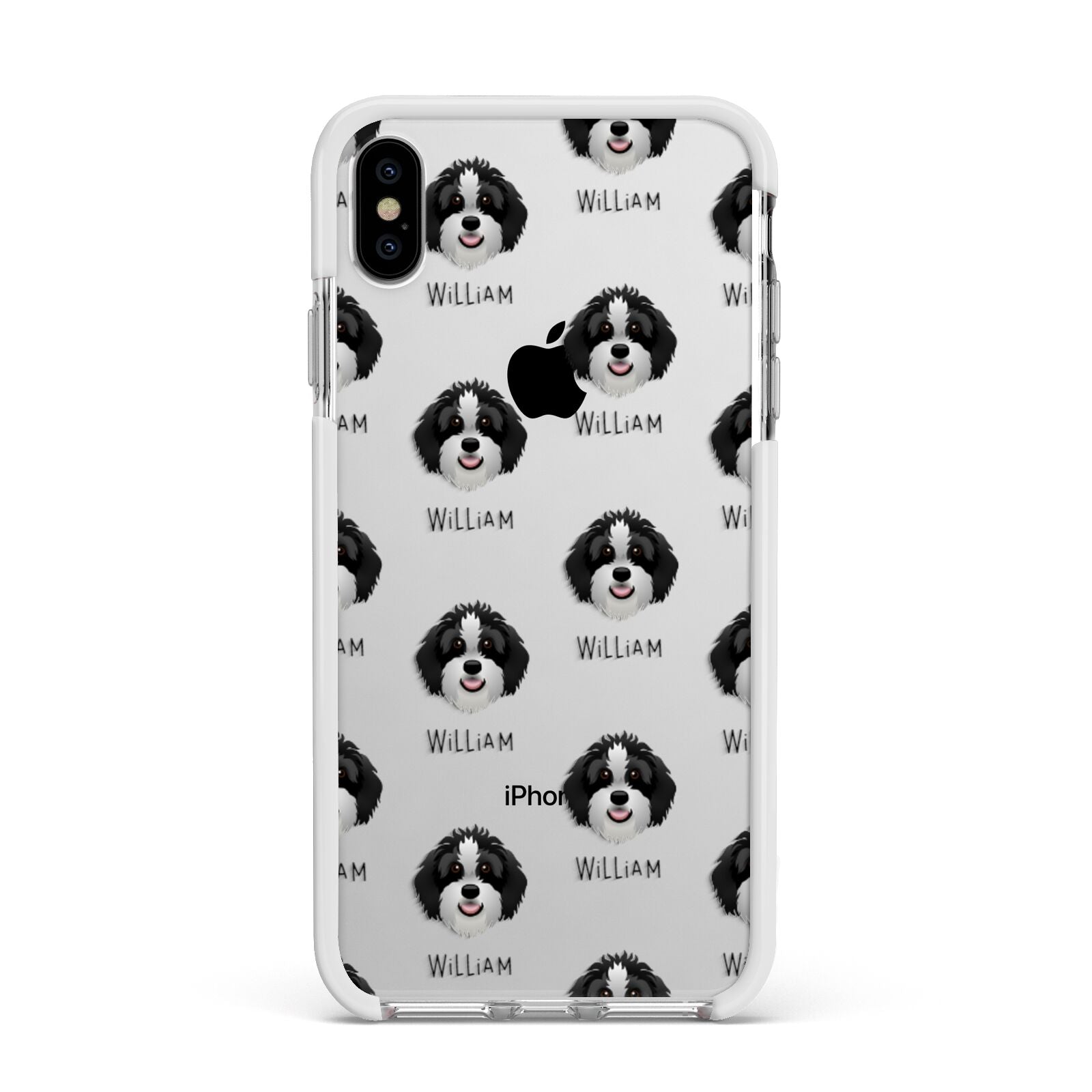 Aussiedoodle Icon with Name Apple iPhone Xs Max Impact Case White Edge on Silver Phone
