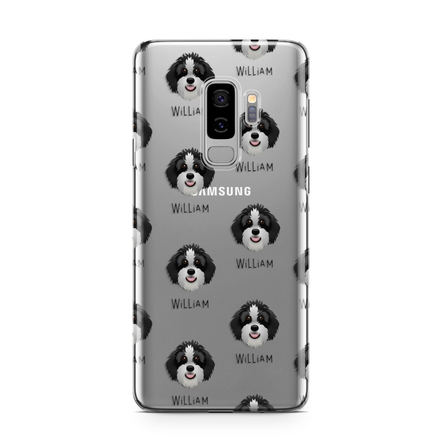 Aussiedoodle Icon with Name Samsung Galaxy S9 Plus Case on Silver phone