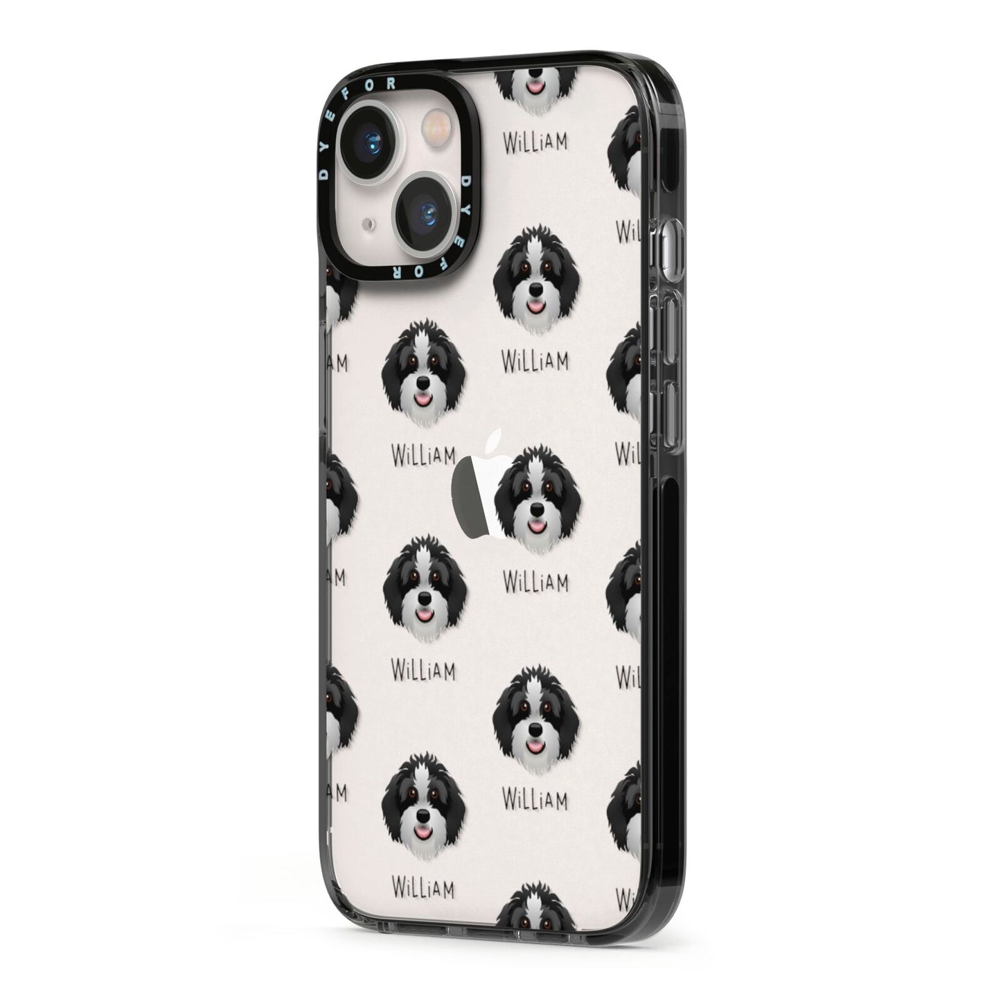 Aussiedoodle Icon with Name iPhone 13 Black Impact Case Side Angle on Silver phone