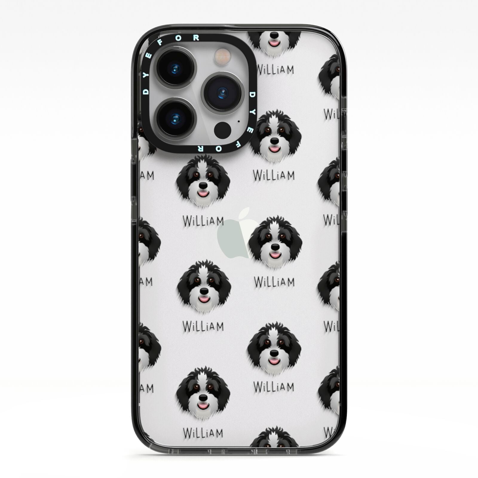 Aussiedoodle Icon with Name iPhone 13 Pro Black Impact Case on Silver phone