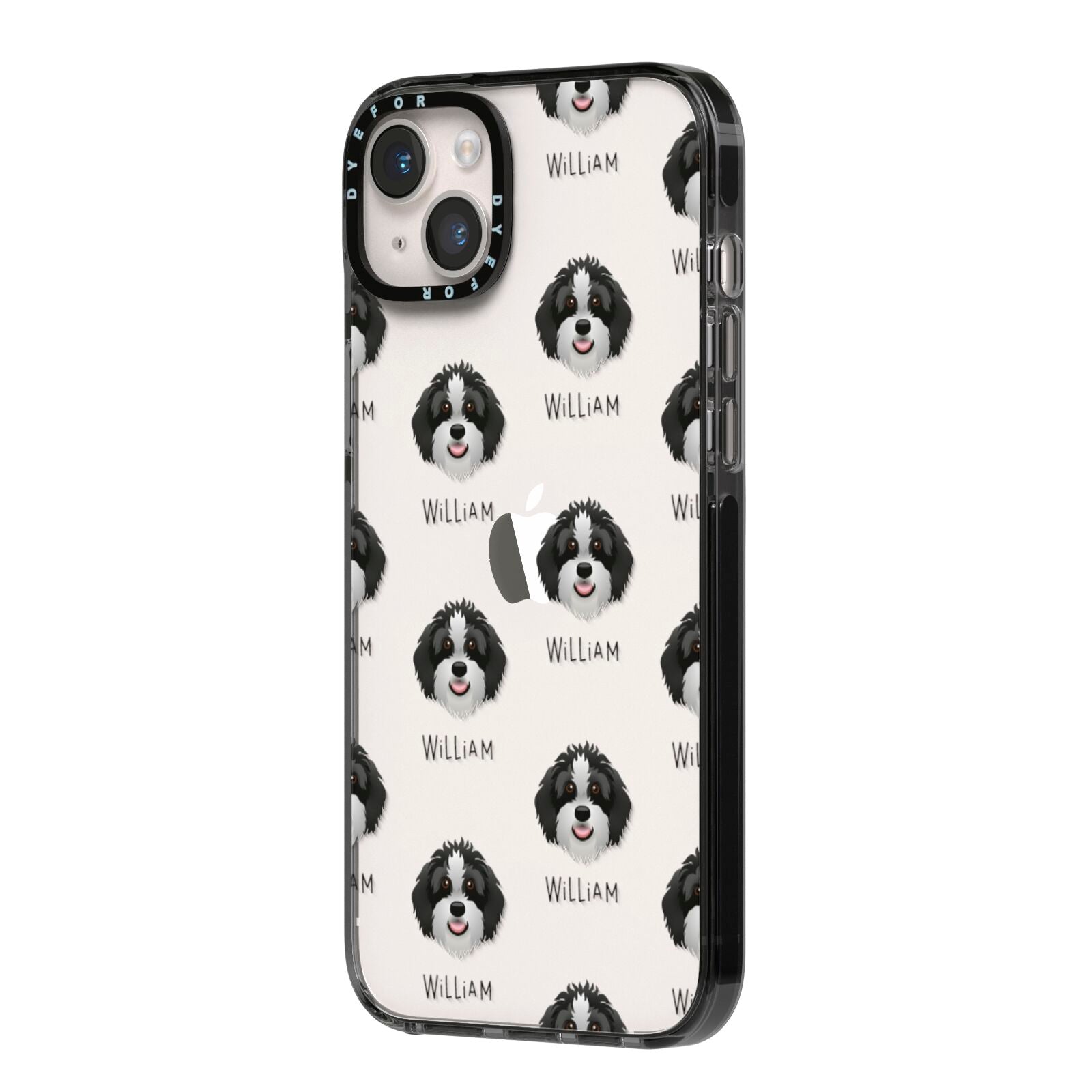 Aussiedoodle Icon with Name iPhone 14 Plus Black Impact Case Side Angle on Silver phone