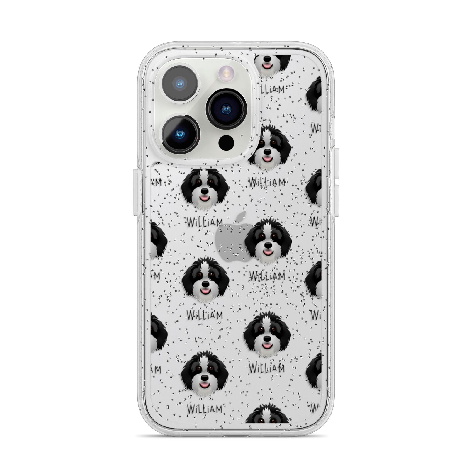Aussiedoodle Icon with Name iPhone 14 Pro Glitter Tough Case Silver