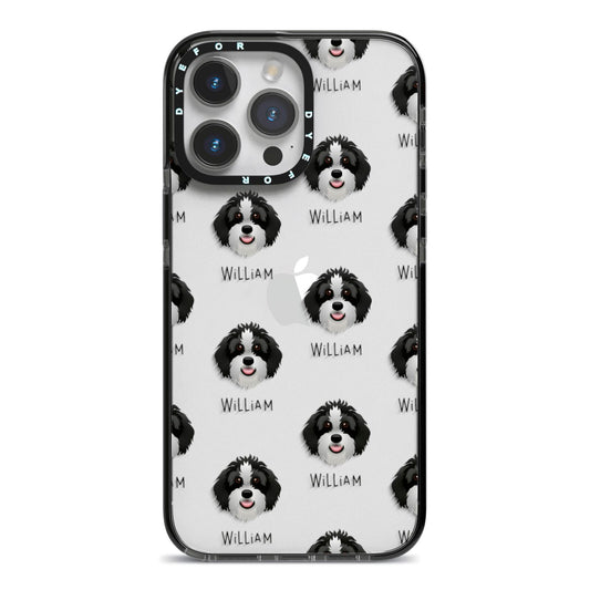 Aussiedoodle Icon with Name iPhone 14 Pro Max Black Impact Case on Silver phone