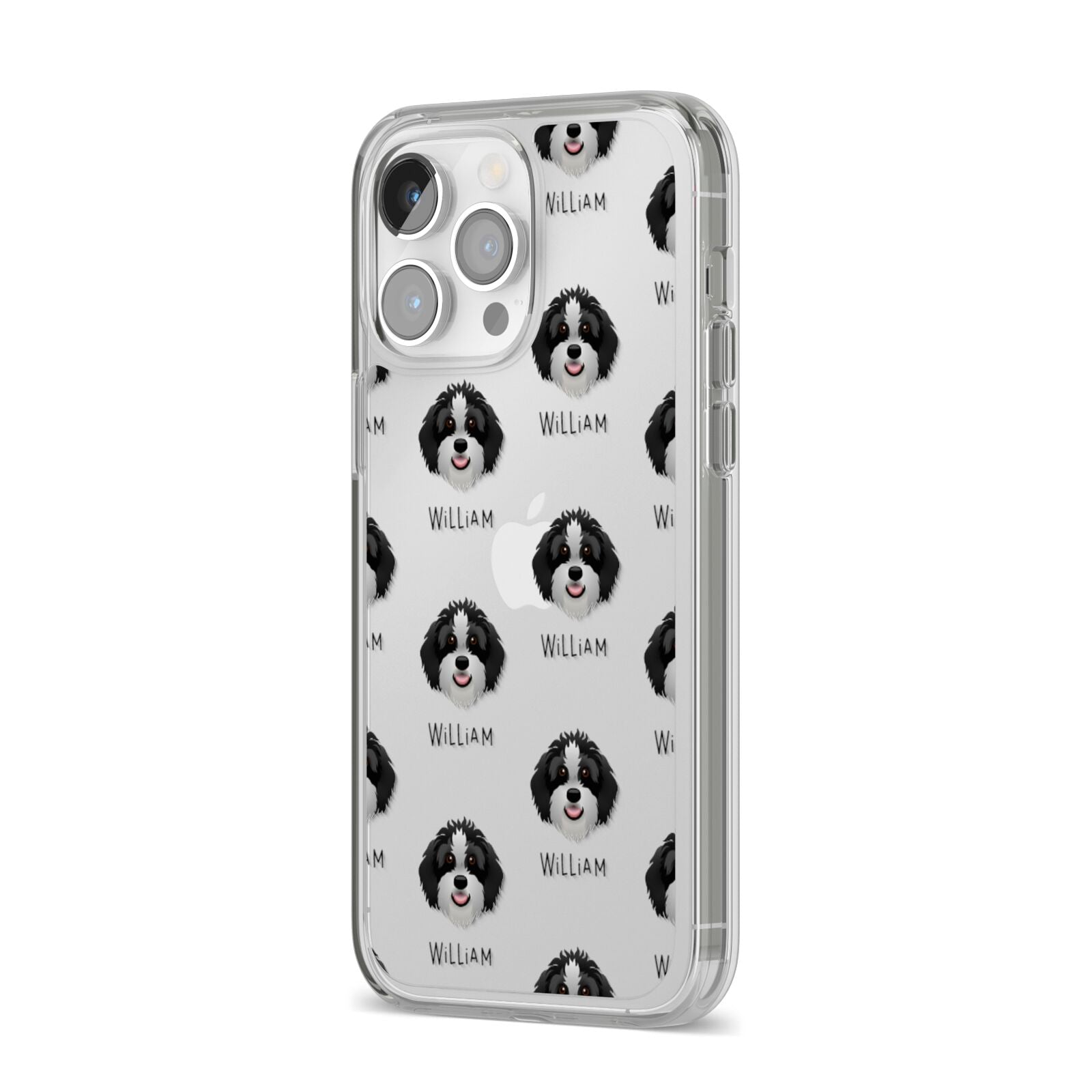 Aussiedoodle Icon with Name iPhone 14 Pro Max Clear Tough Case Silver Angled Image