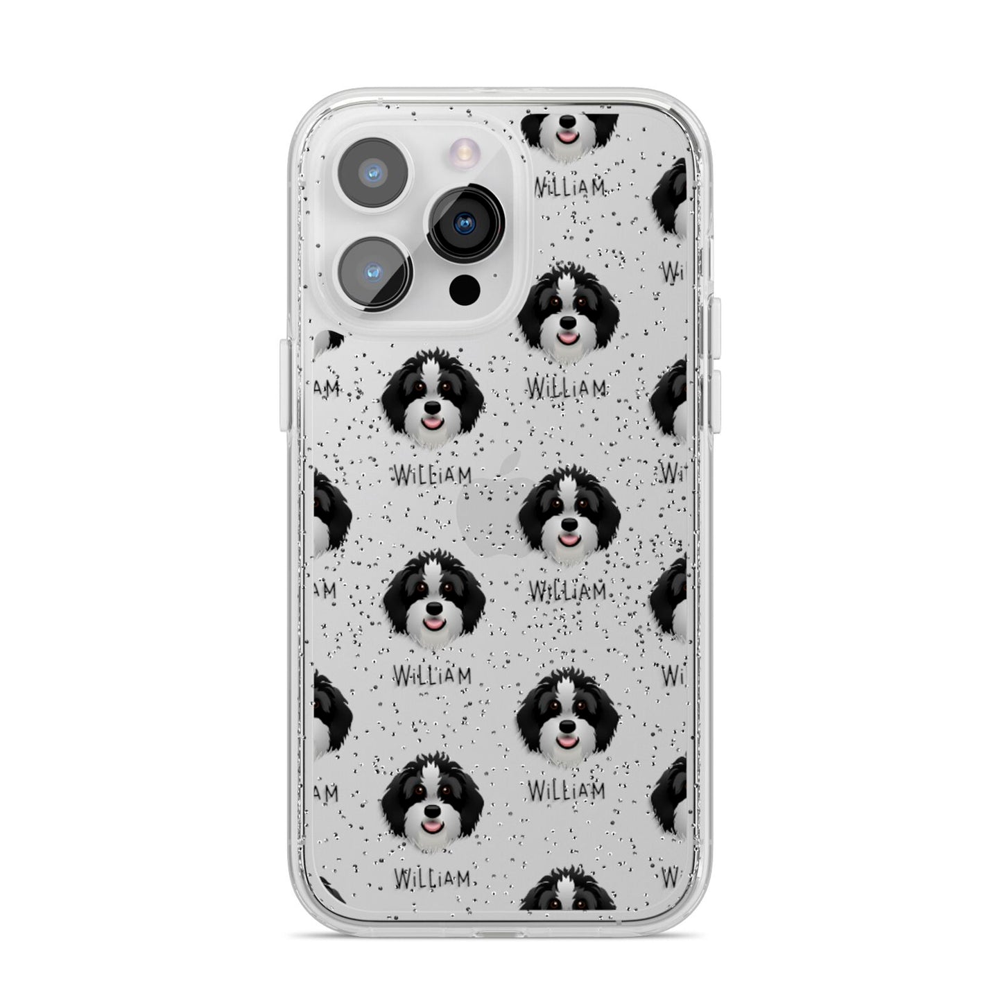 Aussiedoodle Icon with Name iPhone 14 Pro Max Glitter Tough Case Silver