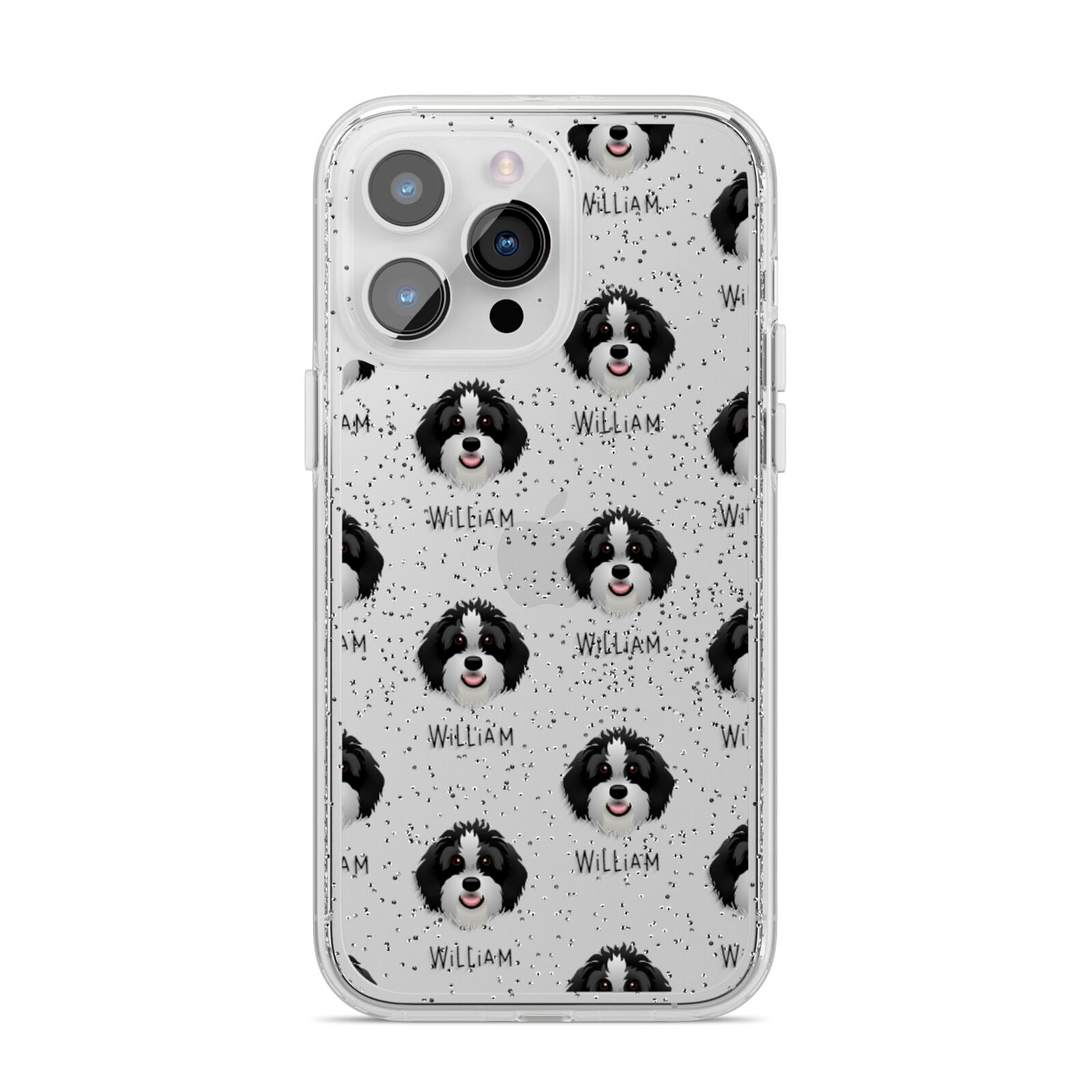 Aussiedoodle Icon with Name iPhone 14 Pro Max Glitter Tough Case Silver