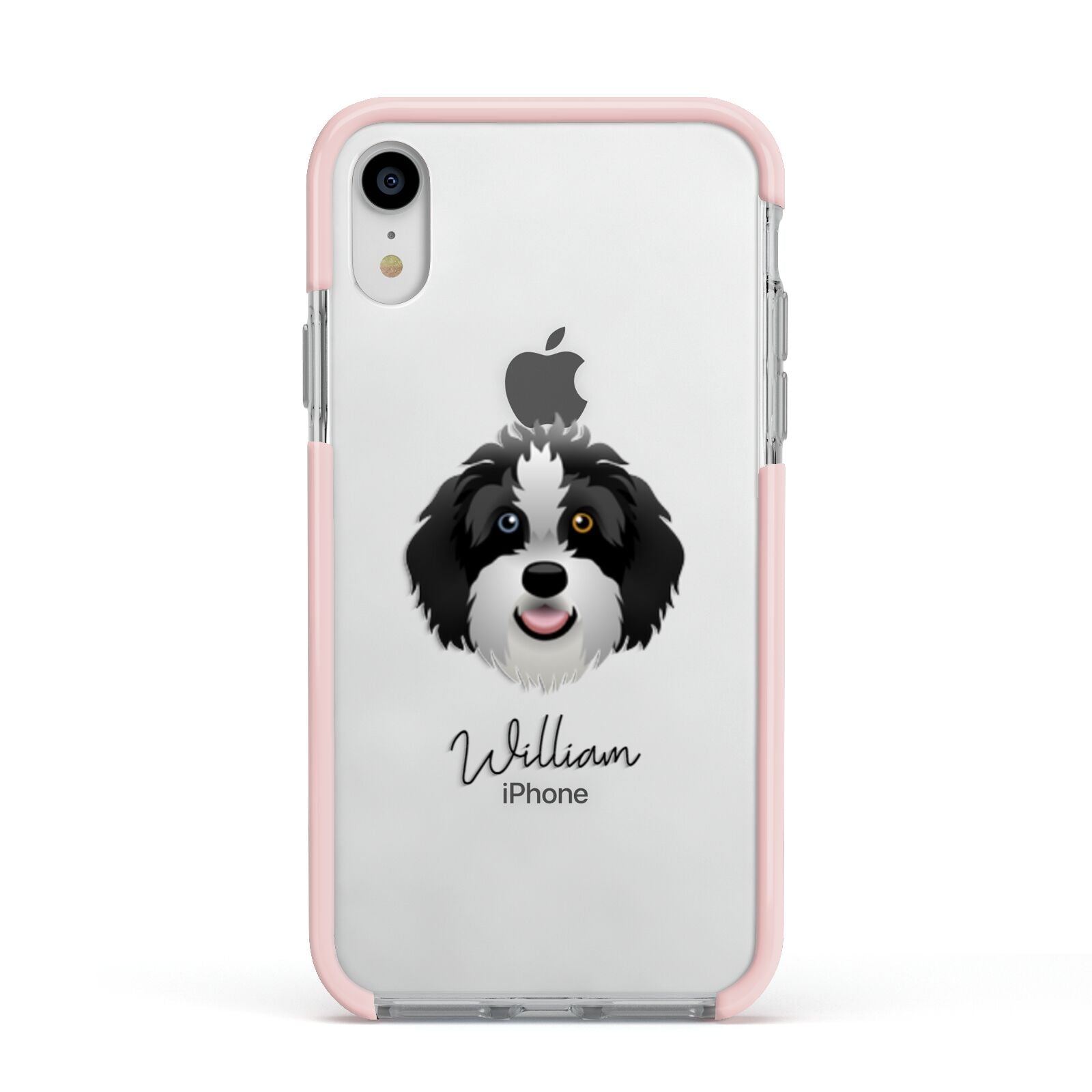 Aussiedoodle Personalised Apple iPhone XR Impact Case Pink Edge on Silver Phone