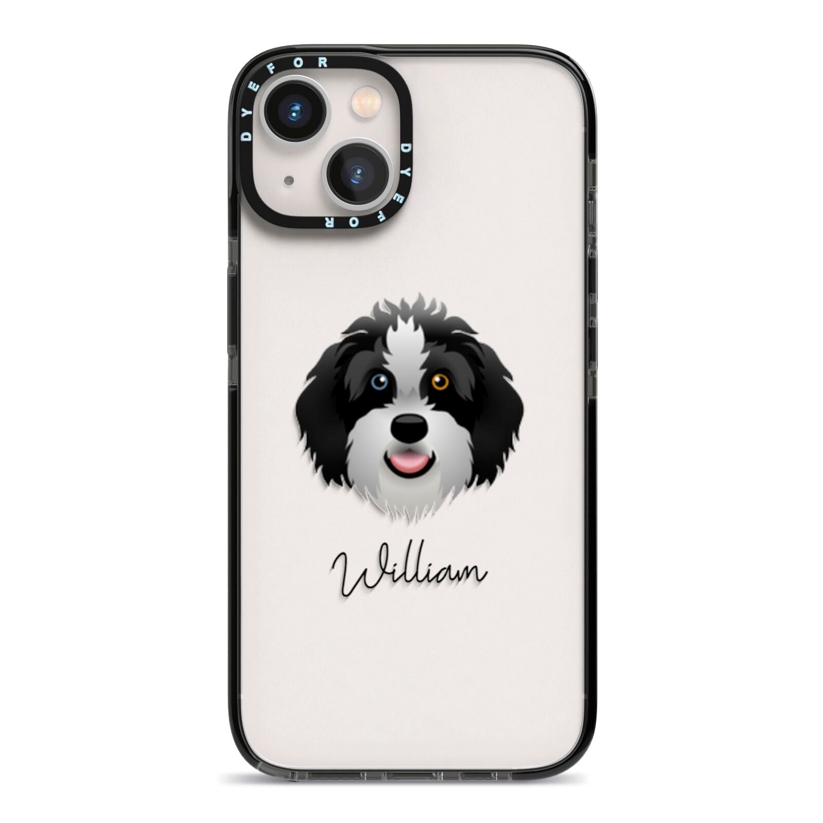 Aussiedoodle Personalised iPhone 13 Black Impact Case on Silver phone