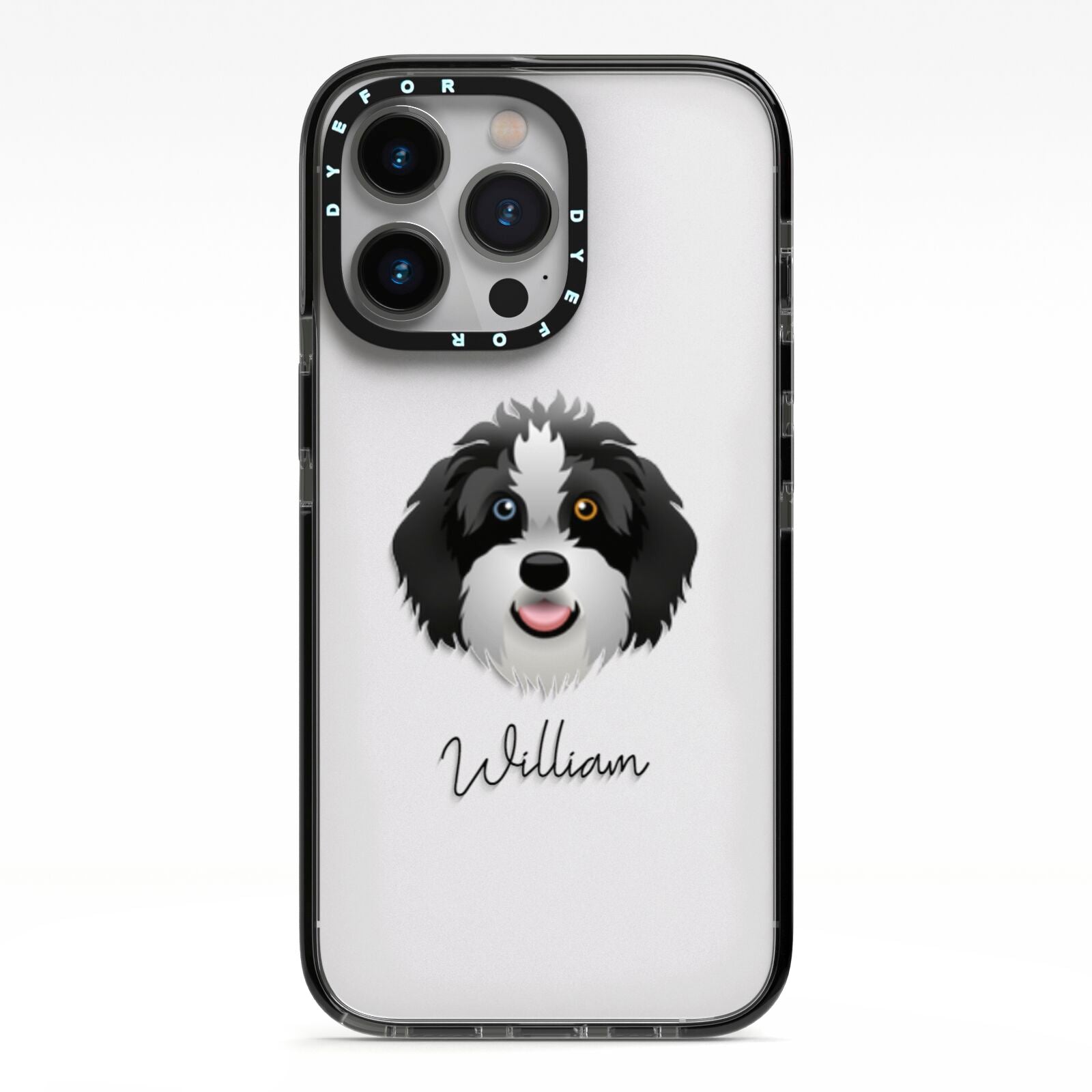 Aussiedoodle Personalised iPhone 13 Pro Black Impact Case on Silver phone