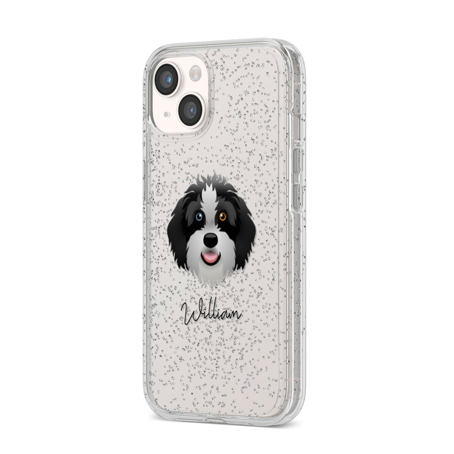 Aussiedoodle Personalised iPhone 14 Glitter Tough Case Starlight Angled Image