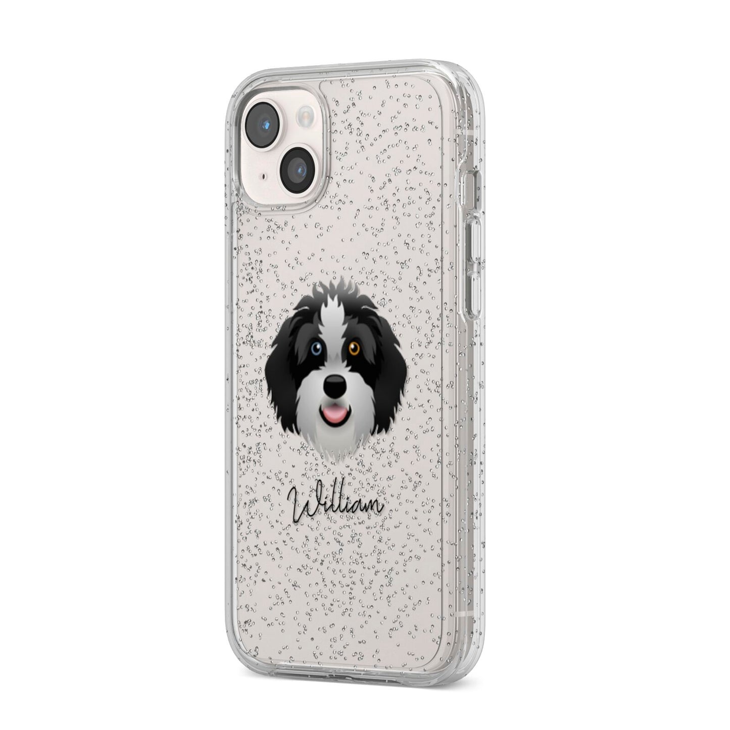 Aussiedoodle Personalised iPhone 14 Plus Glitter Tough Case Starlight Angled Image