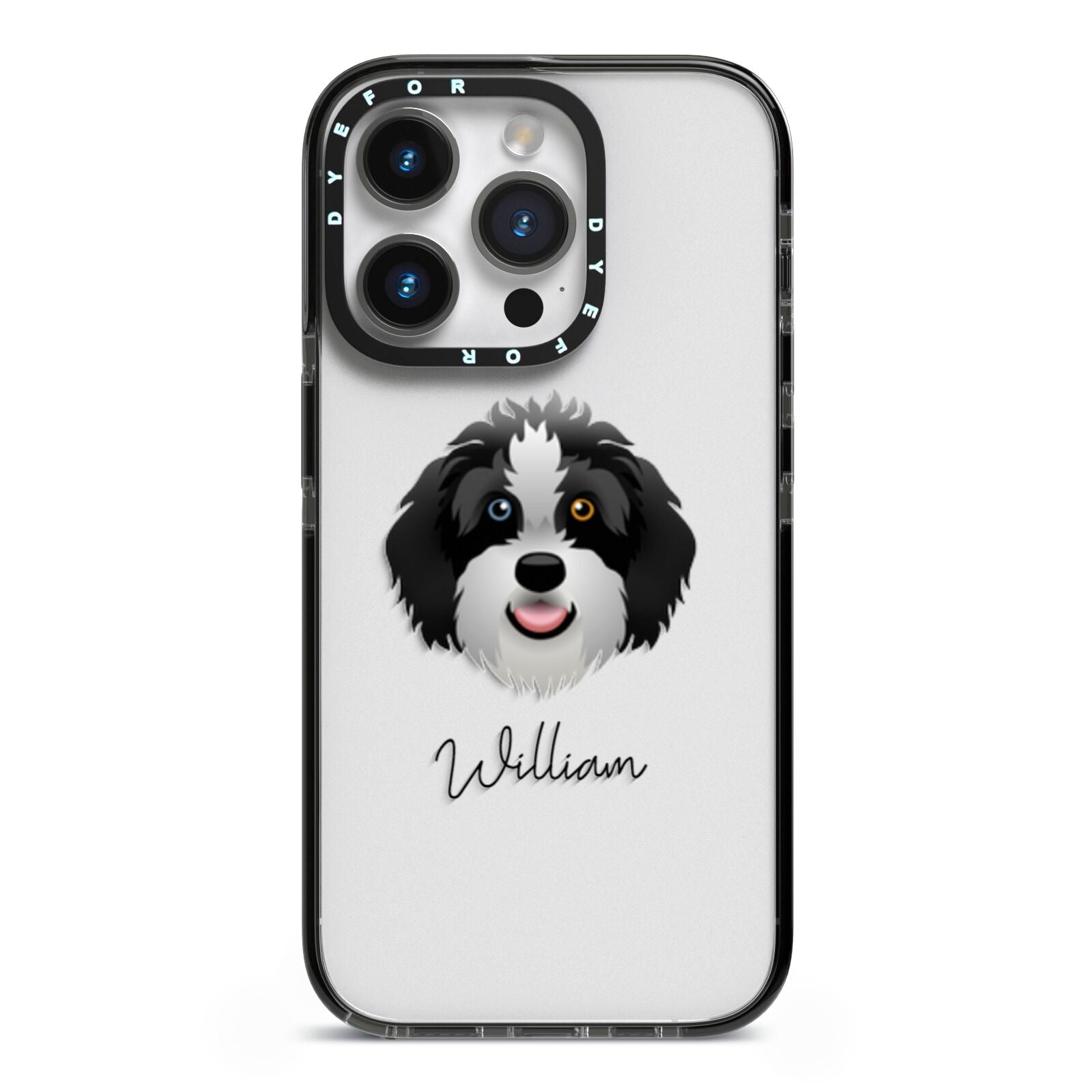 Aussiedoodle Personalised iPhone 14 Pro Black Impact Case on Silver phone