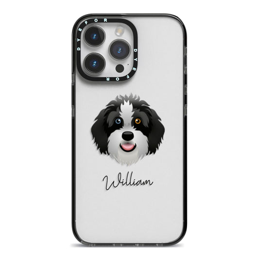 Aussiedoodle Personalised iPhone 14 Pro Max Black Impact Case on Silver phone