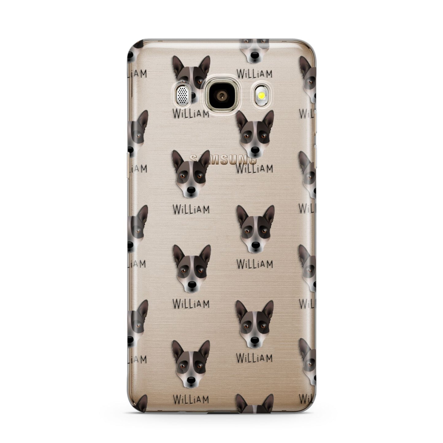 Australian Cattle Dog Icon with Name Samsung Galaxy J7 2016 Case on gold phone