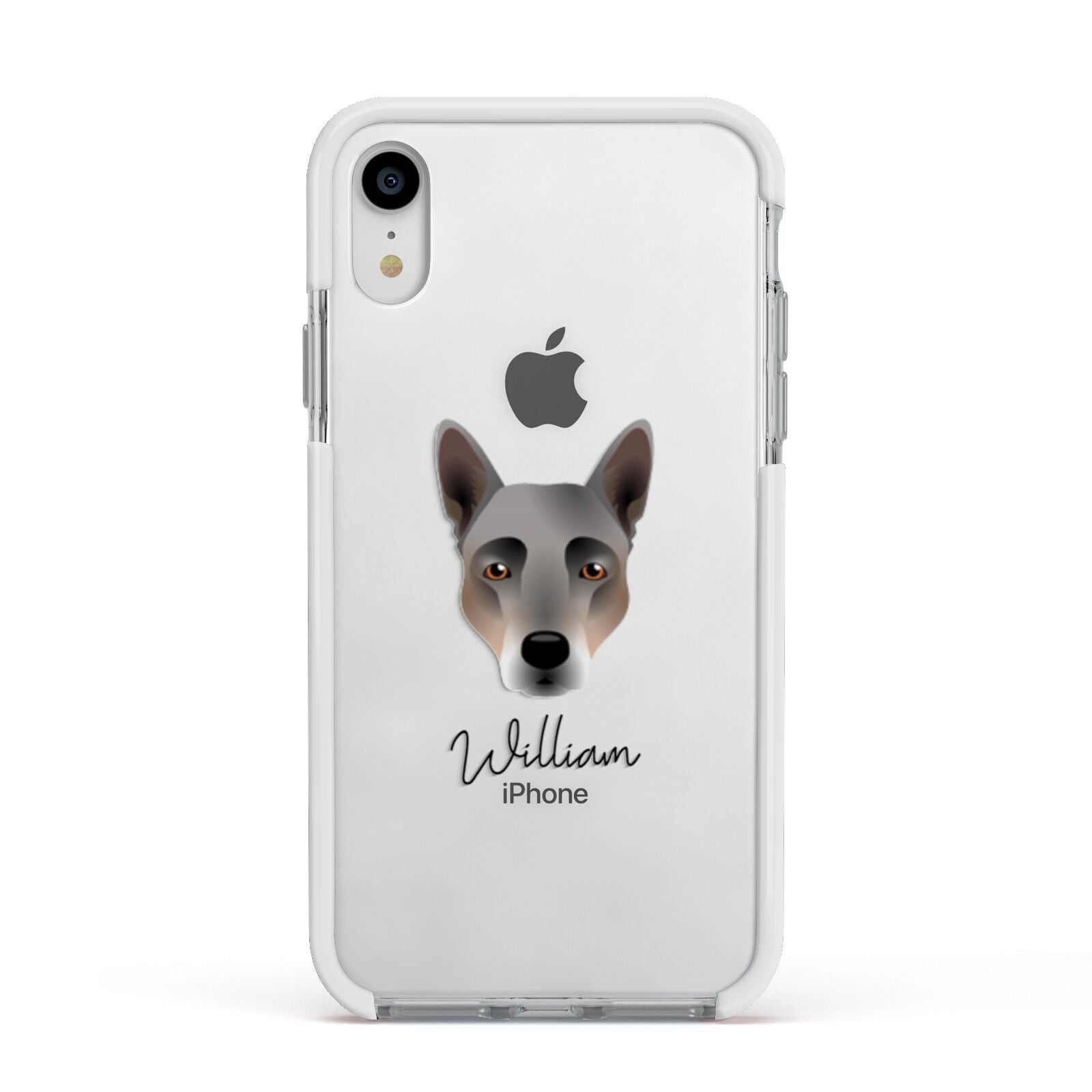 Australian Cattle Dog Personalised Apple iPhone XR Impact Case White Edge on Silver Phone