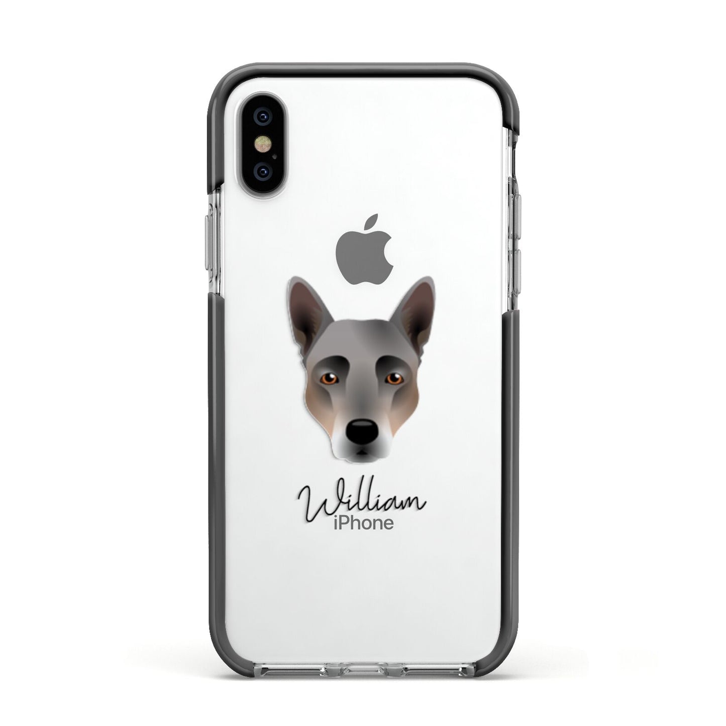 Australian Cattle Dog Personalised Apple iPhone Xs Impact Case Black Edge on Silver Phone
