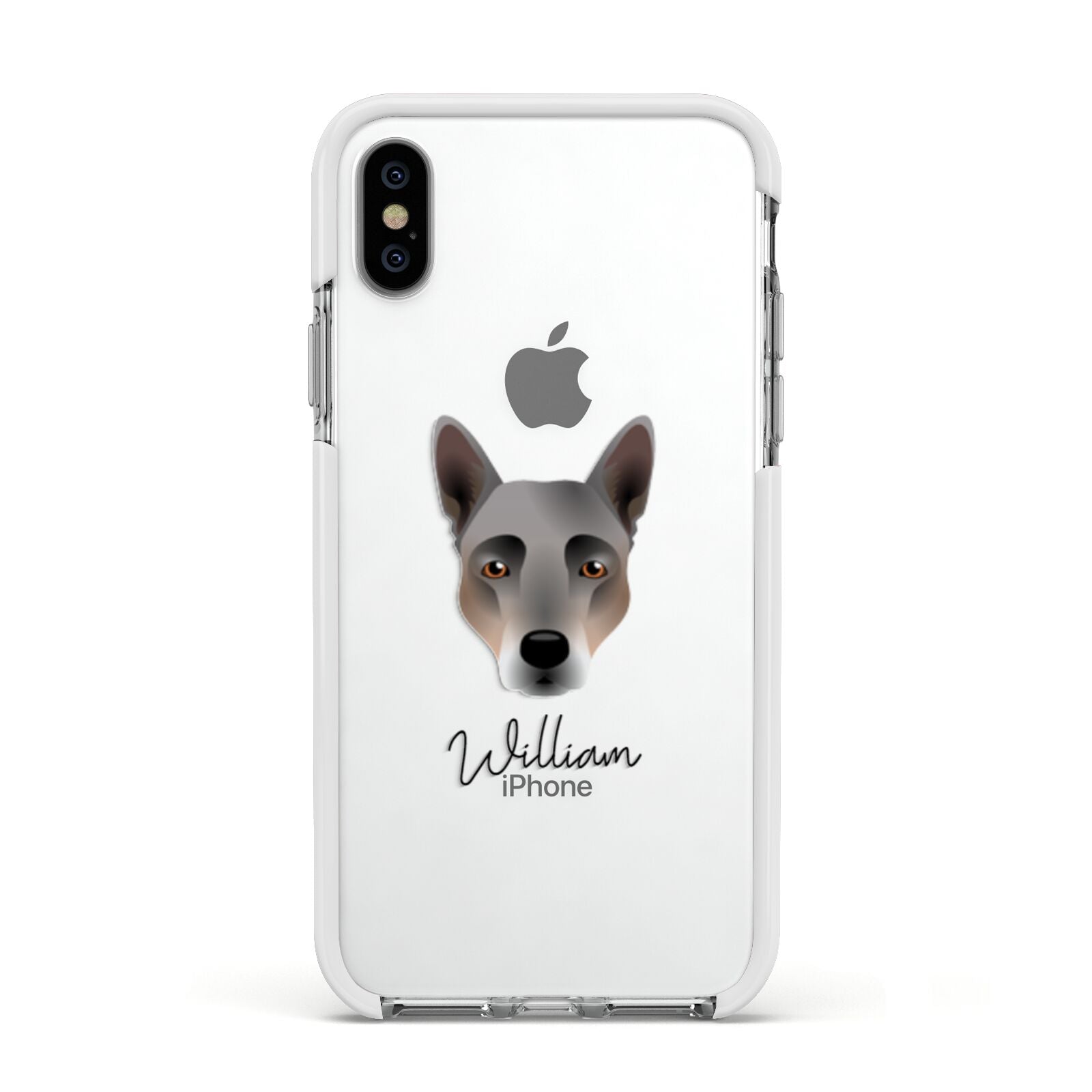 Australian Cattle Dog Personalised Apple iPhone Xs Impact Case White Edge on Silver Phone