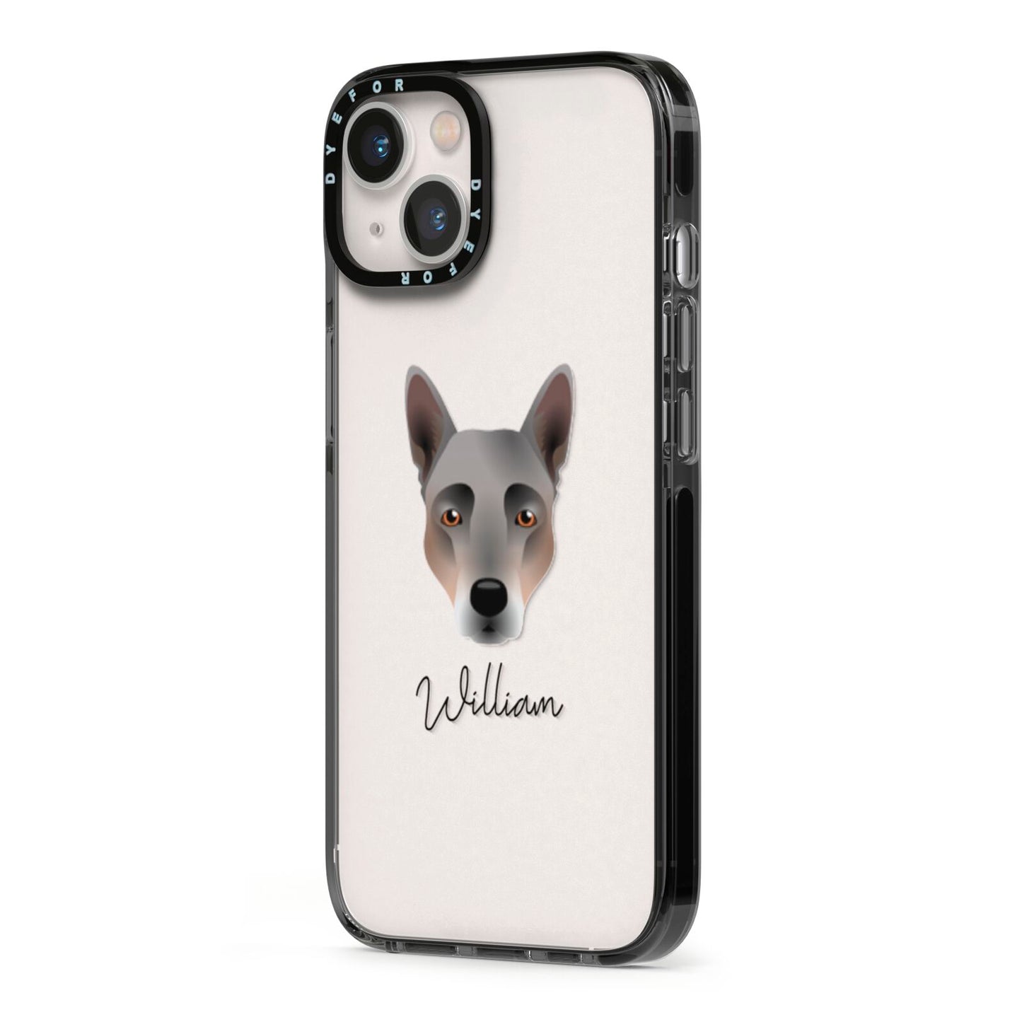 Australian Cattle Dog Personalised iPhone 13 Black Impact Case Side Angle on Silver phone