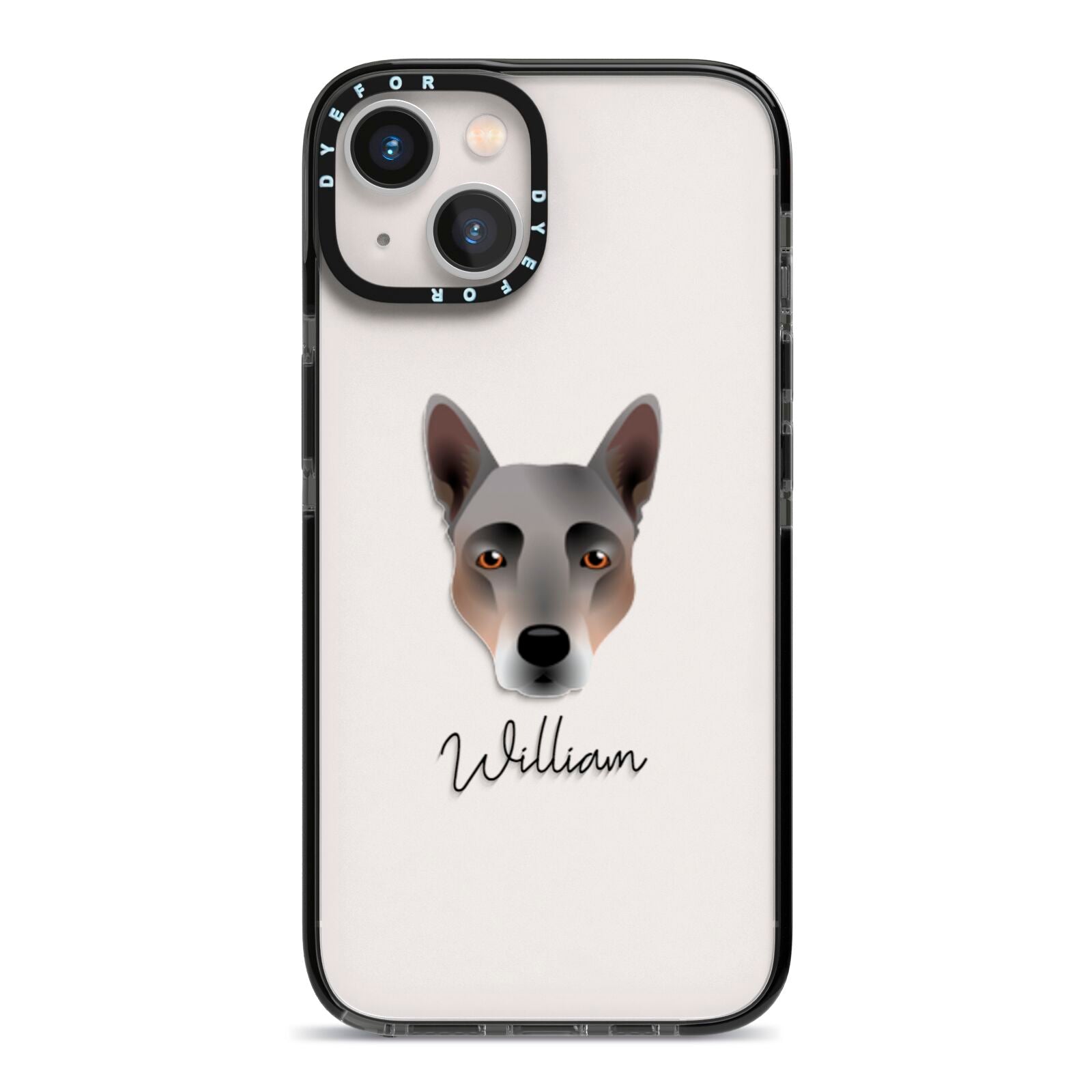 Australian Cattle Dog Personalised iPhone 13 Black Impact Case on Silver phone