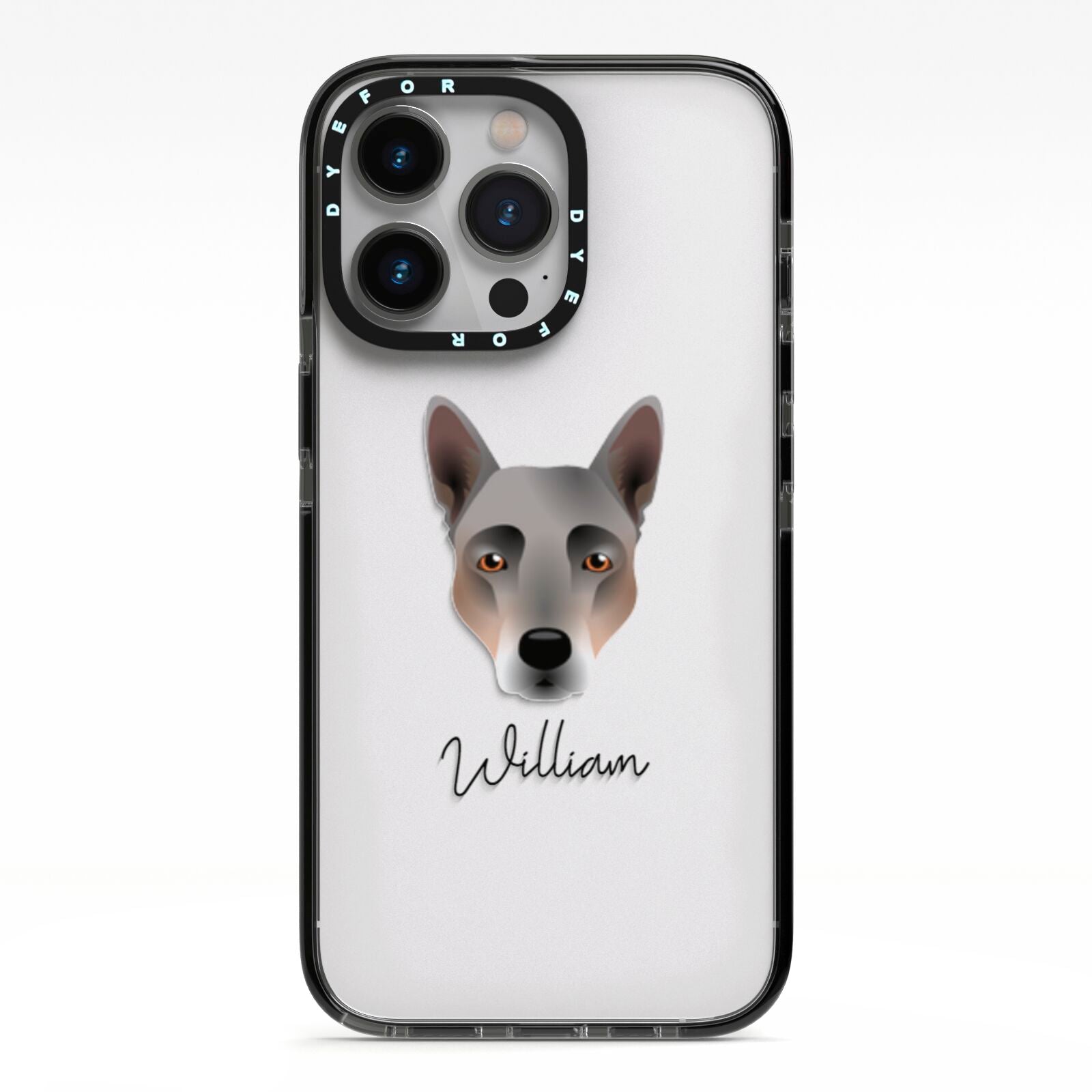 Australian Cattle Dog Personalised iPhone 13 Pro Black Impact Case on Silver phone