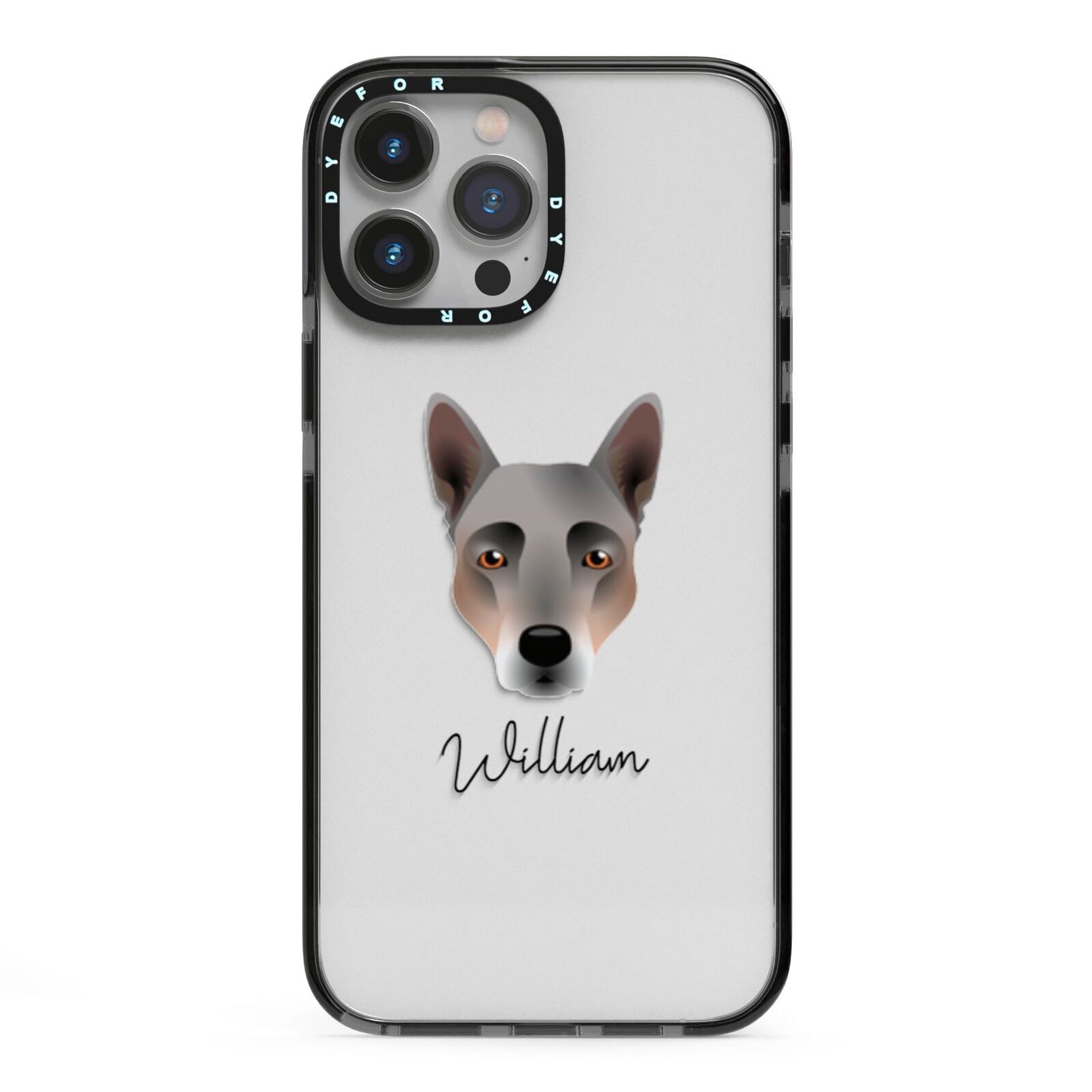 Australian Cattle Dog Personalised iPhone 13 Pro Max Black Impact Case on Silver phone