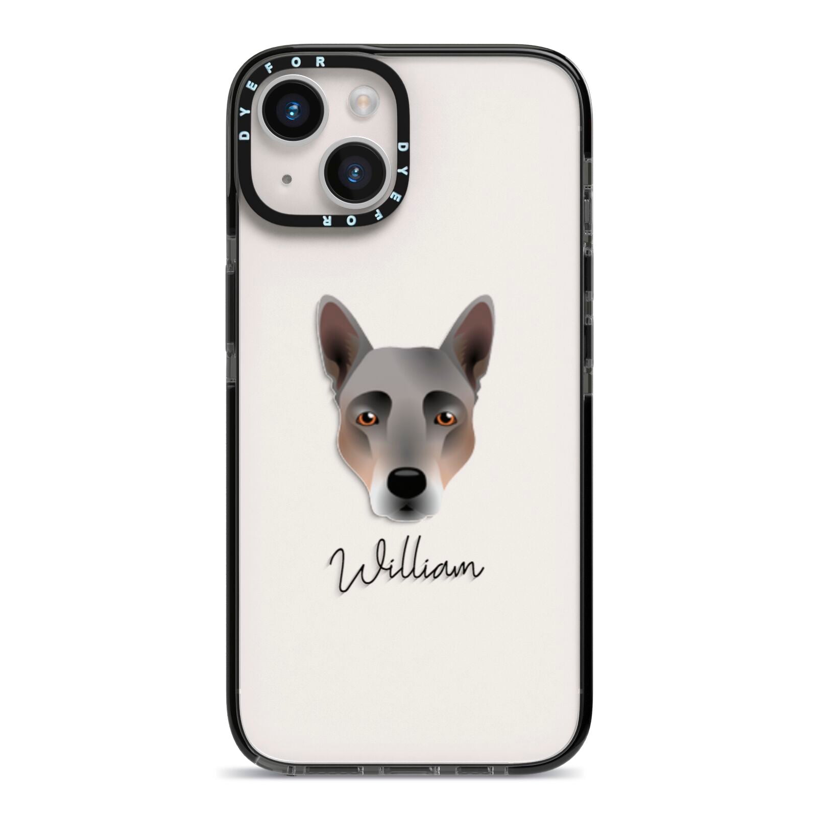 Australian Cattle Dog Personalised iPhone 14 Black Impact Case on Silver phone