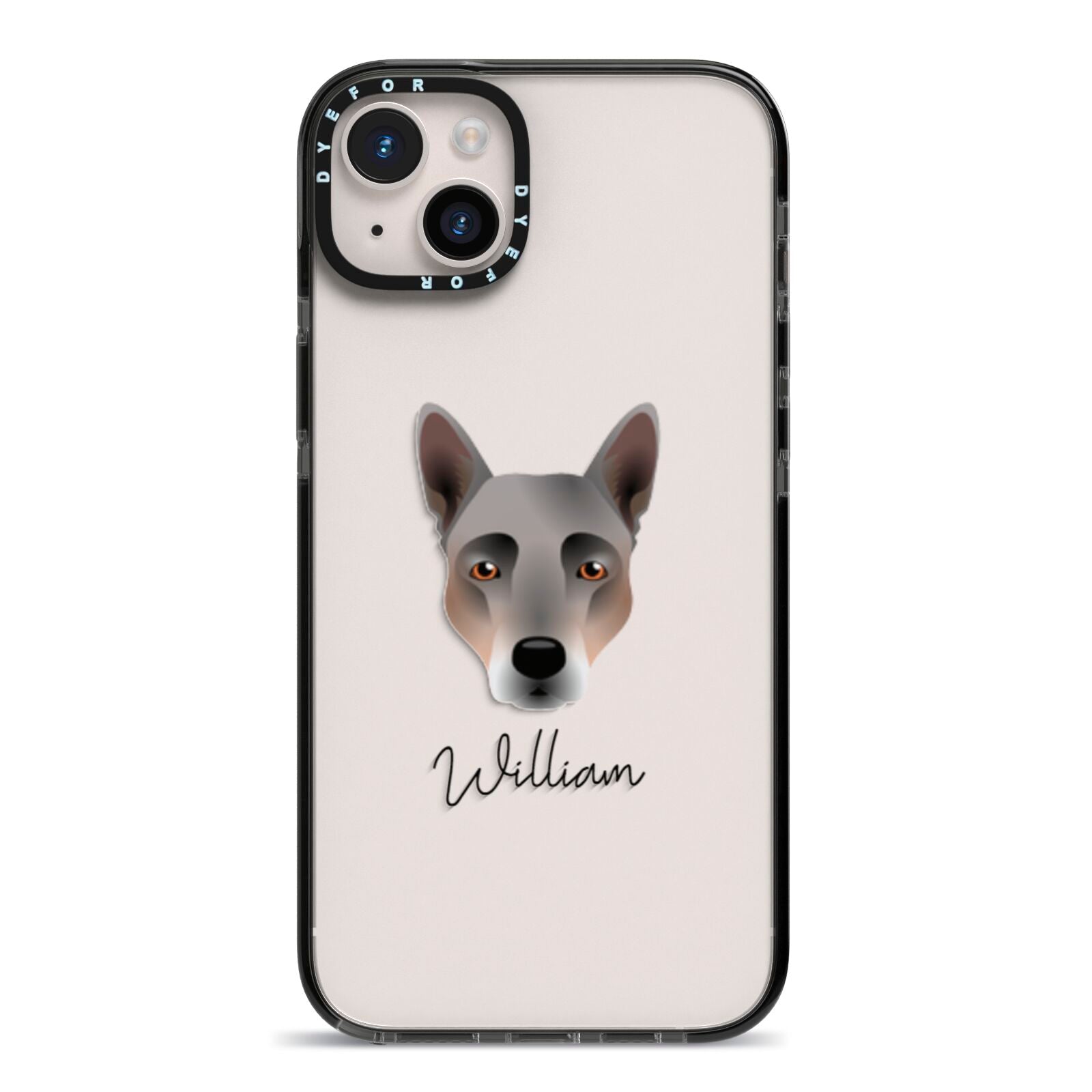 Australian Cattle Dog Personalised iPhone 14 Plus Black Impact Case on Silver phone