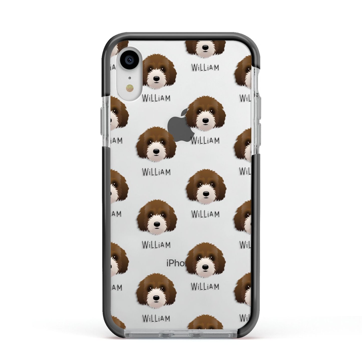 Australian Labradoodle Icon with Name Apple iPhone XR Impact Case Black Edge on Silver Phone