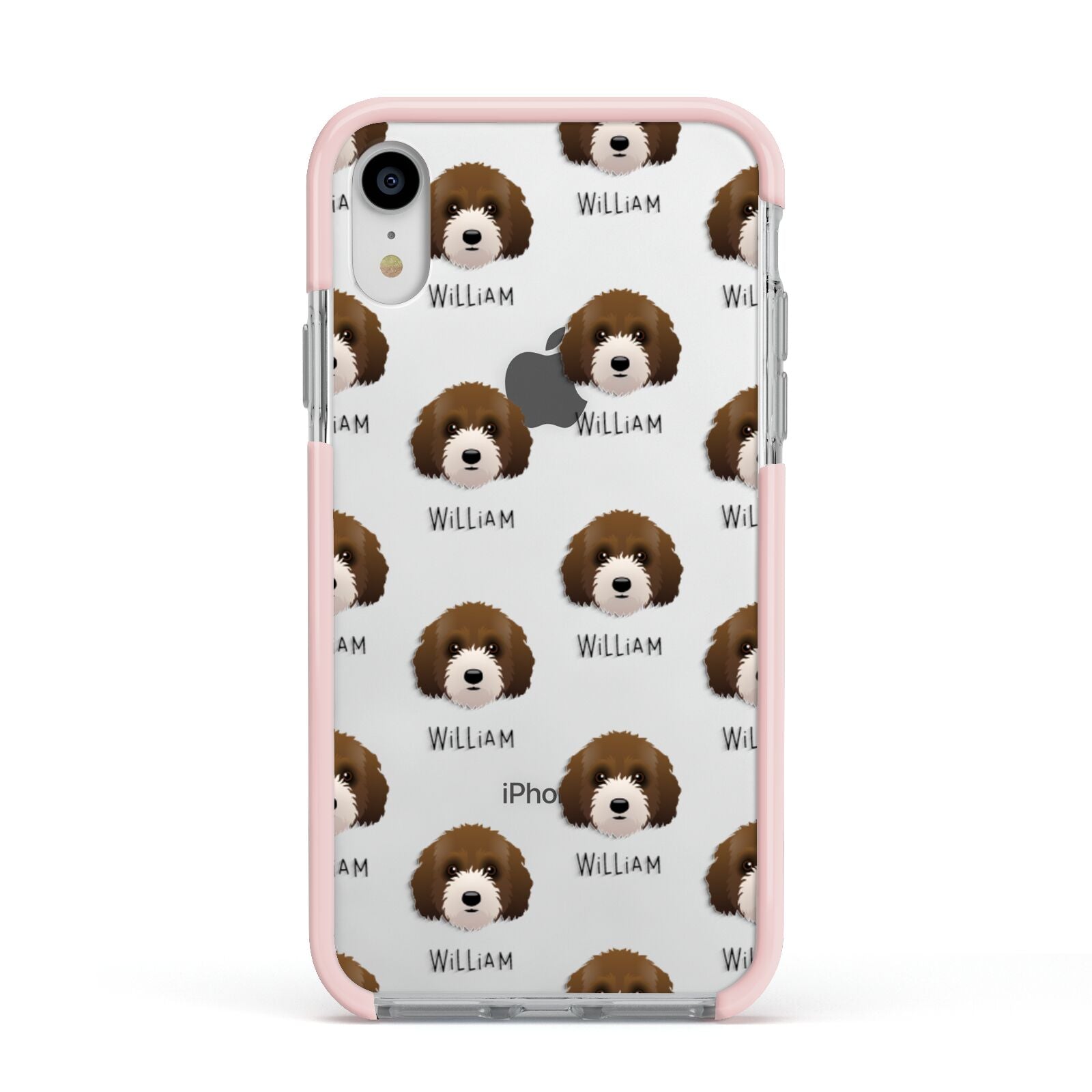 Australian Labradoodle Icon with Name Apple iPhone XR Impact Case Pink Edge on Silver Phone