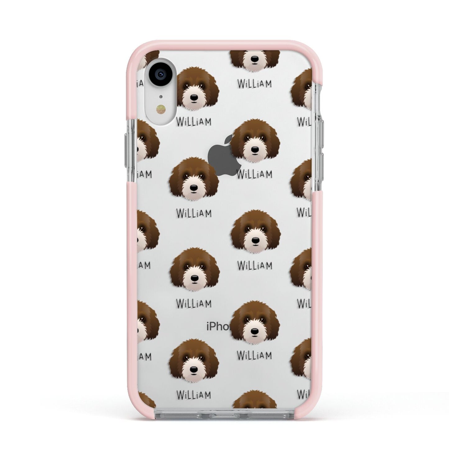 Australian Labradoodle Icon with Name Apple iPhone XR Impact Case Pink Edge on Silver Phone