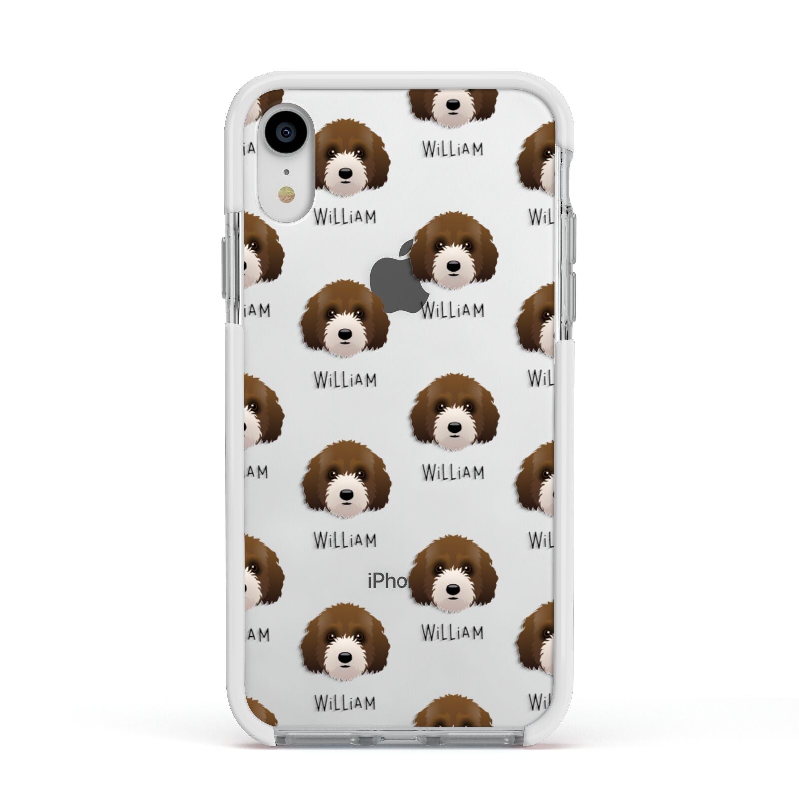 Australian Labradoodle Icon with Name Apple iPhone XR Impact Case White Edge on Silver Phone