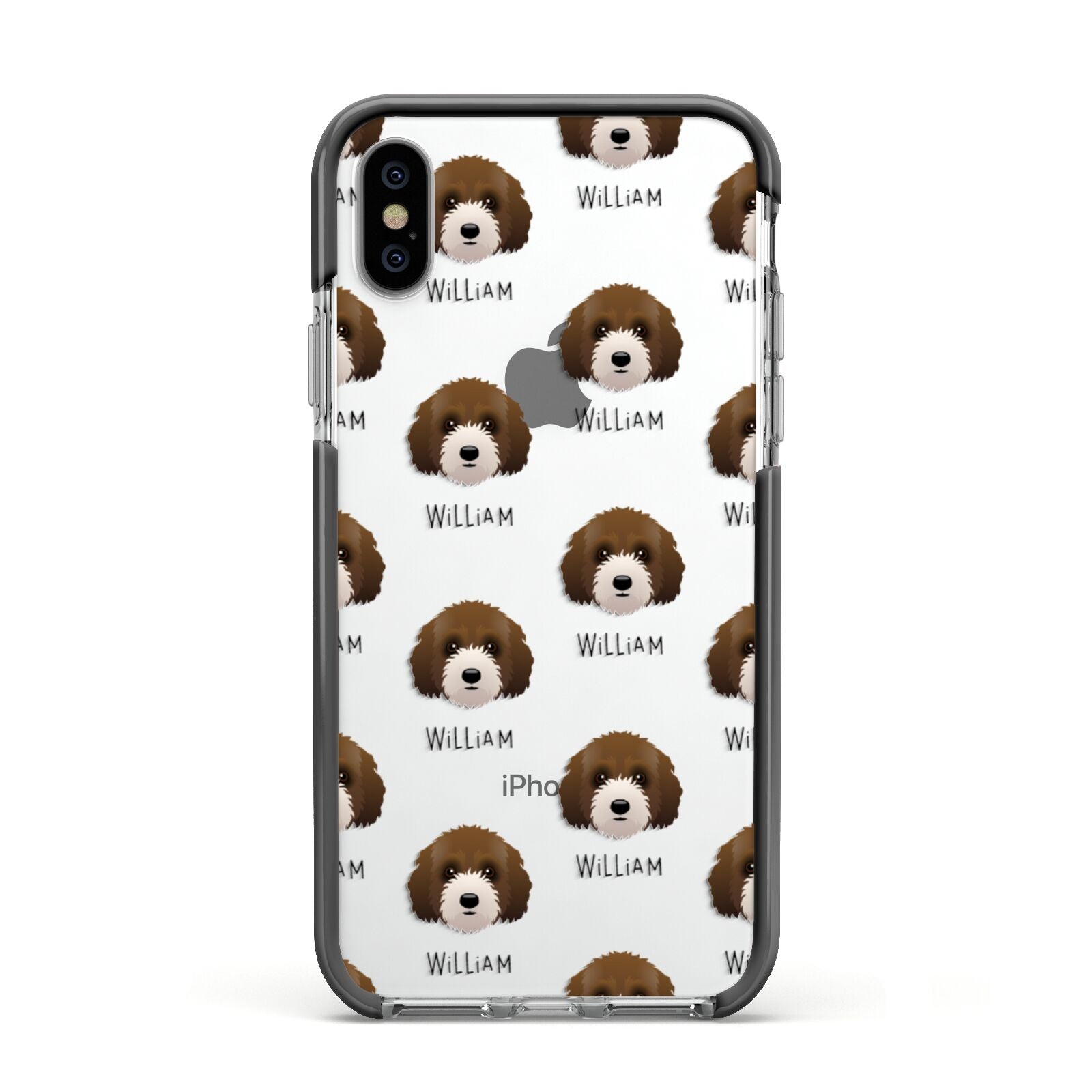 Australian Labradoodle Icon with Name Apple iPhone Xs Impact Case Black Edge on Silver Phone