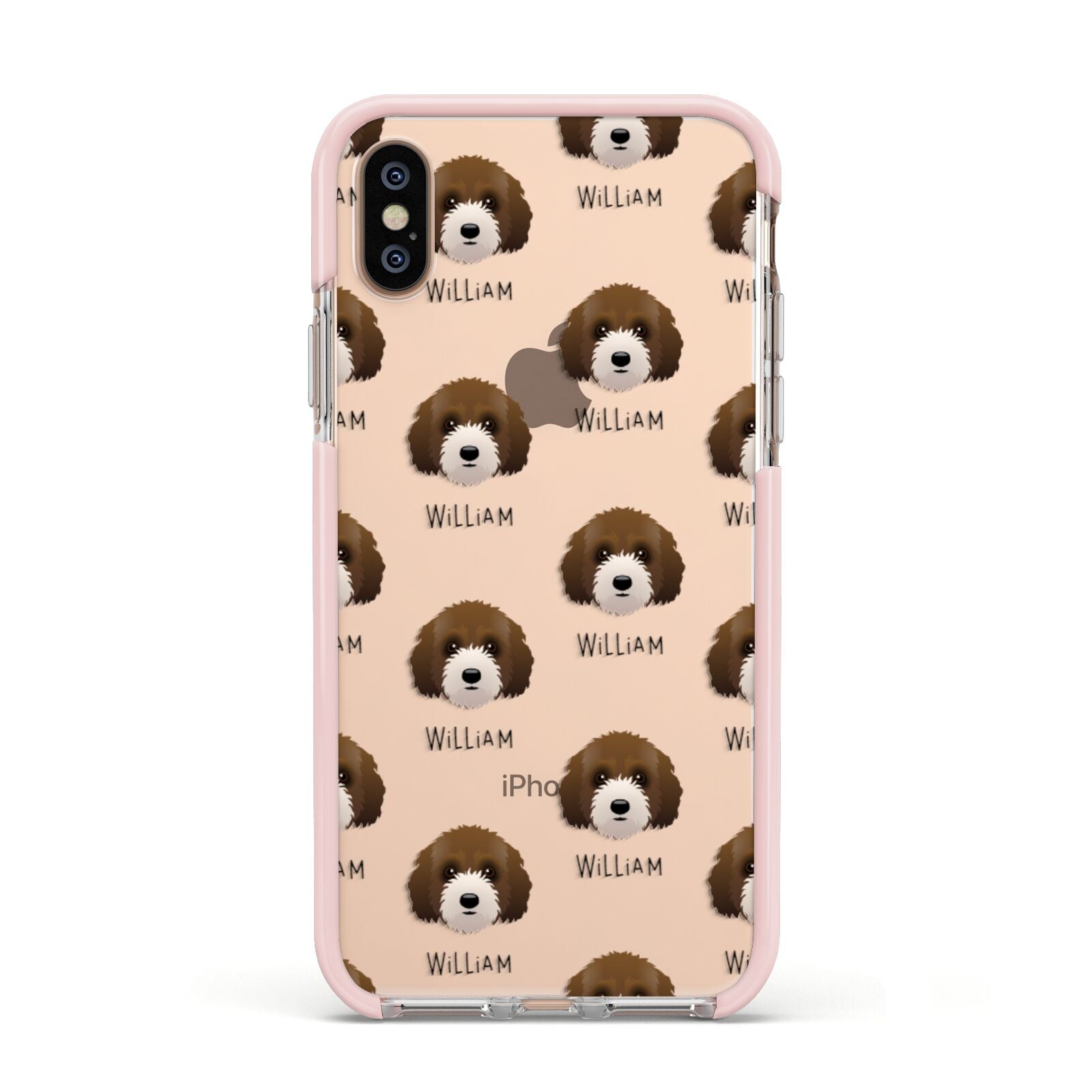 Australian Labradoodle Icon with Name Apple iPhone Xs Impact Case Pink Edge on Gold Phone
