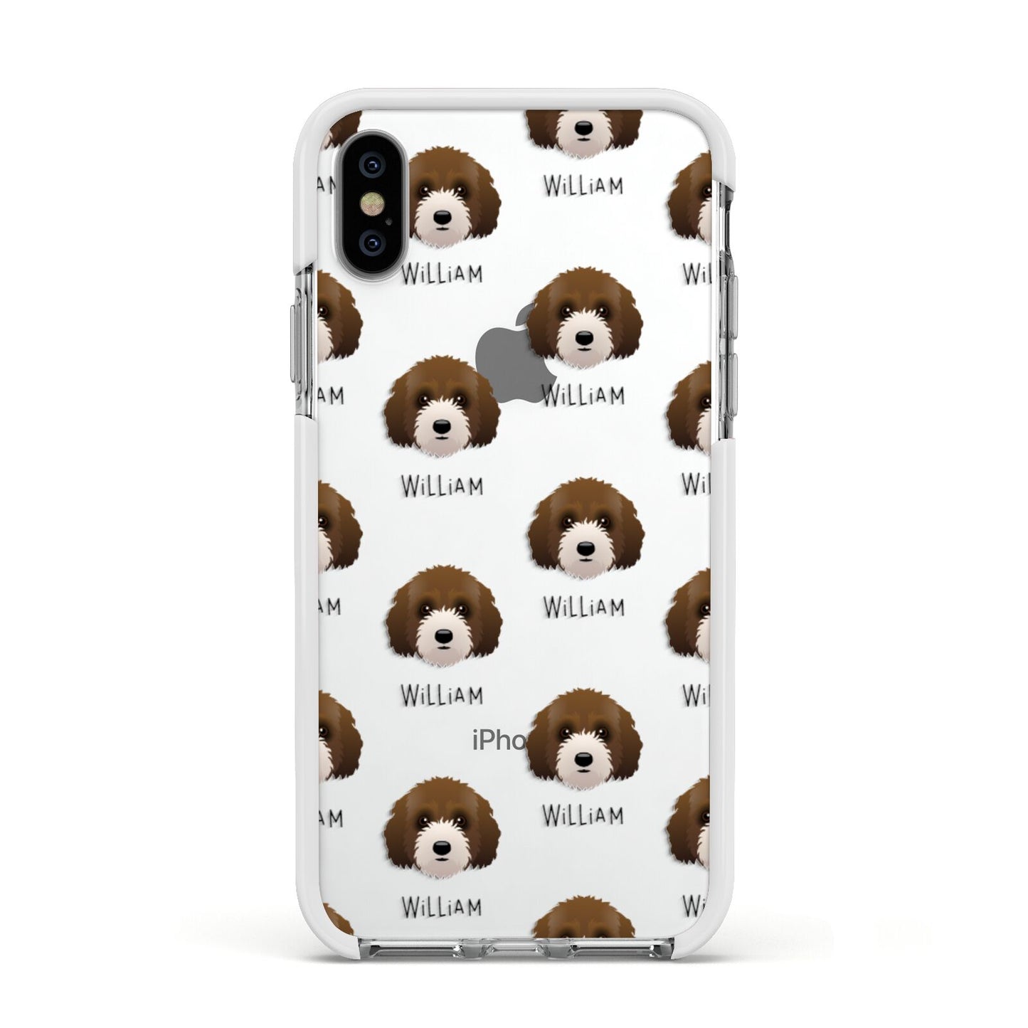 Australian Labradoodle Icon with Name Apple iPhone Xs Impact Case White Edge on Silver Phone