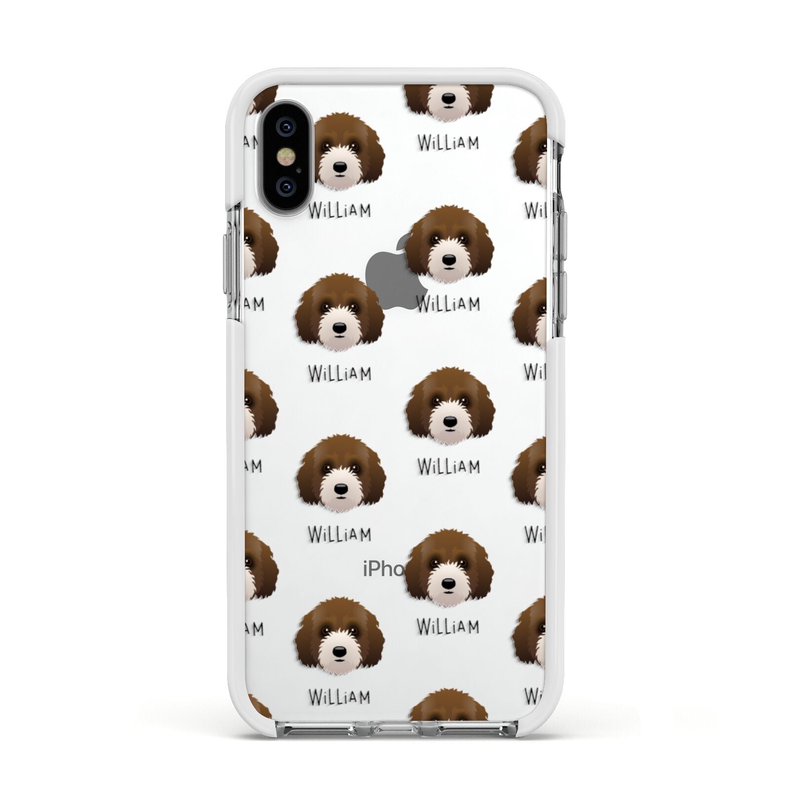 Australian Labradoodle Icon with Name Apple iPhone Xs Impact Case White Edge on Silver Phone
