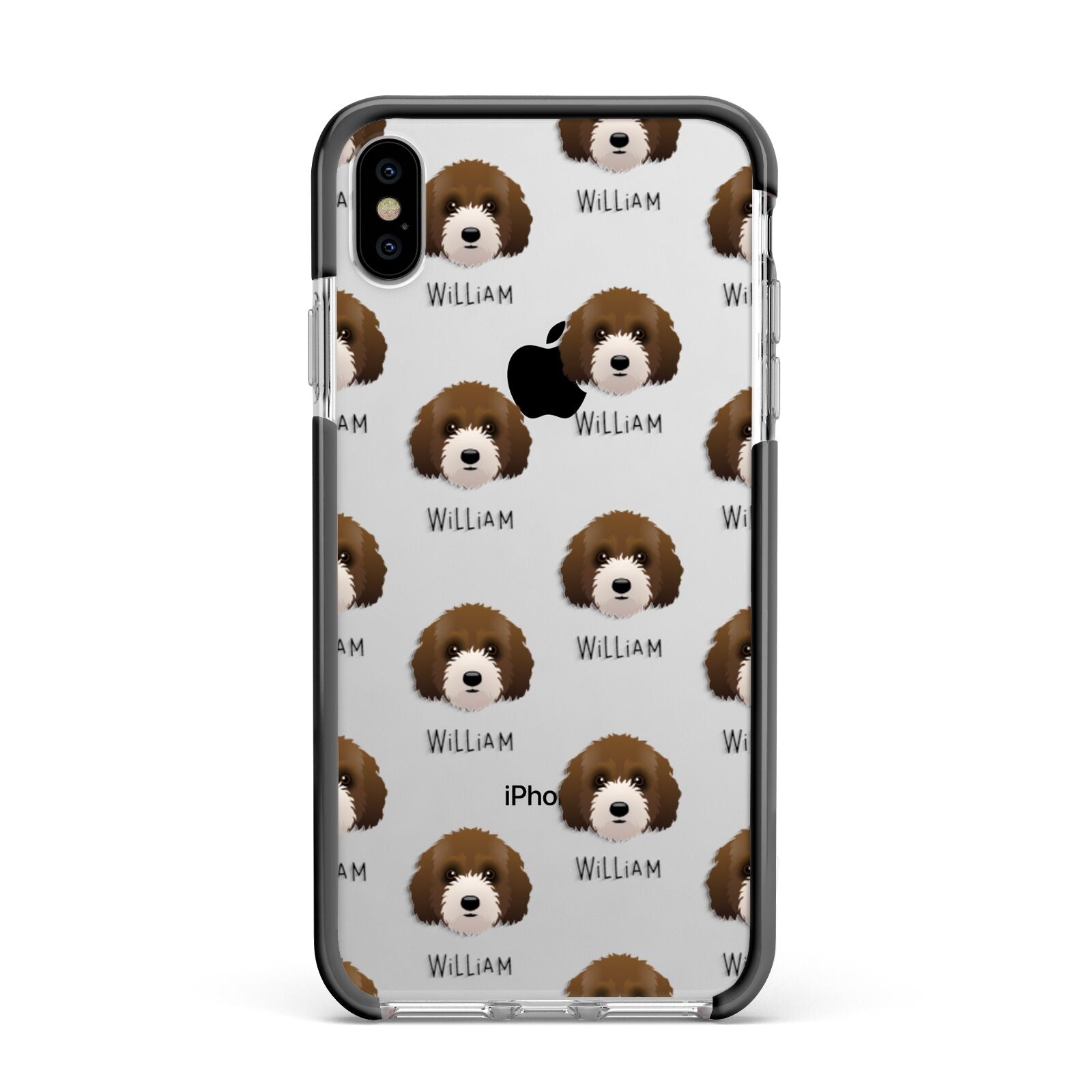 Australian Labradoodle Icon with Name Apple iPhone Xs Max Impact Case Black Edge on Silver Phone