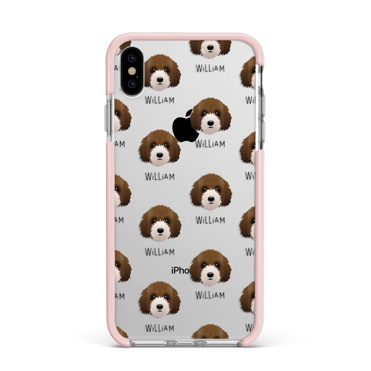 Australian Labradoodle Icon with Name Apple iPhone Xs Max Impact Case Pink Edge on Silver Phone