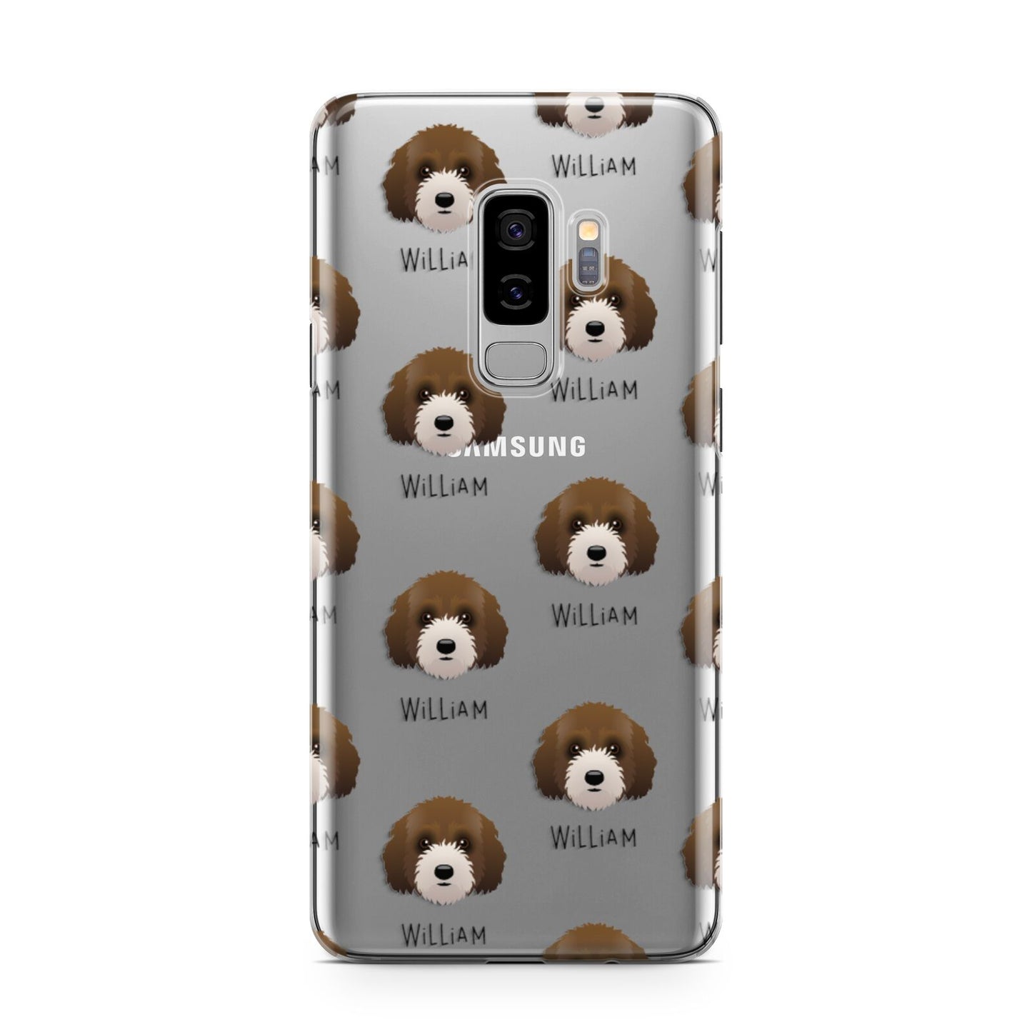 Australian Labradoodle Icon with Name Samsung Galaxy S9 Plus Case on Silver phone
