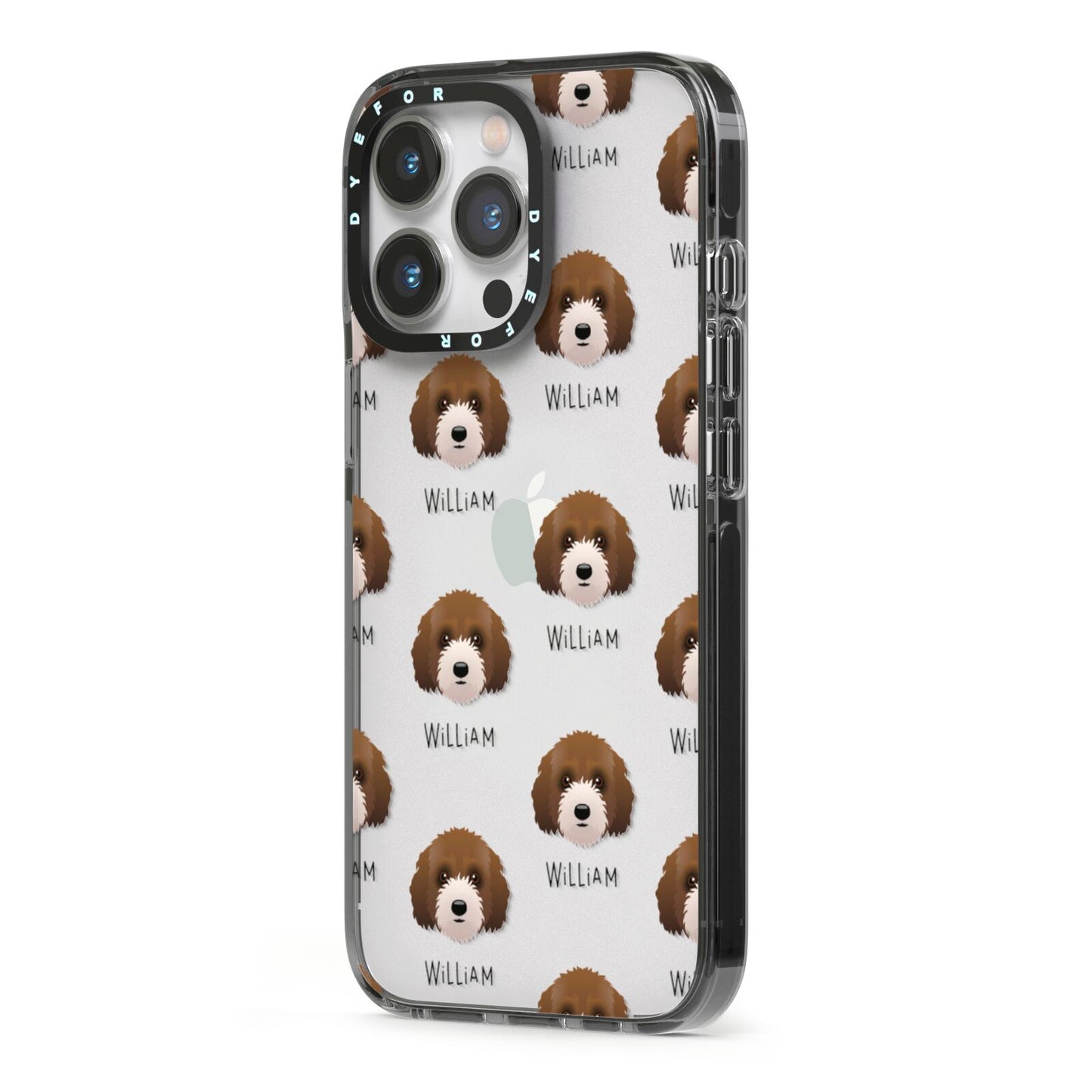 Australian Labradoodle Icon with Name iPhone 13 Pro Black Impact Case Side Angle on Silver phone